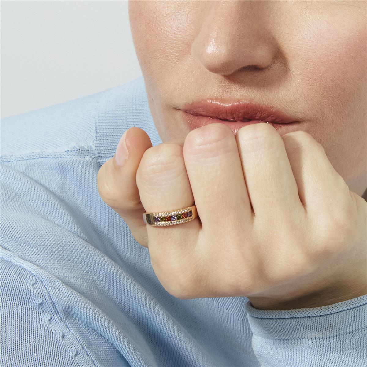 Anillo de Circonita Multicolor acabado en oro rosa de 18k - Saikpo