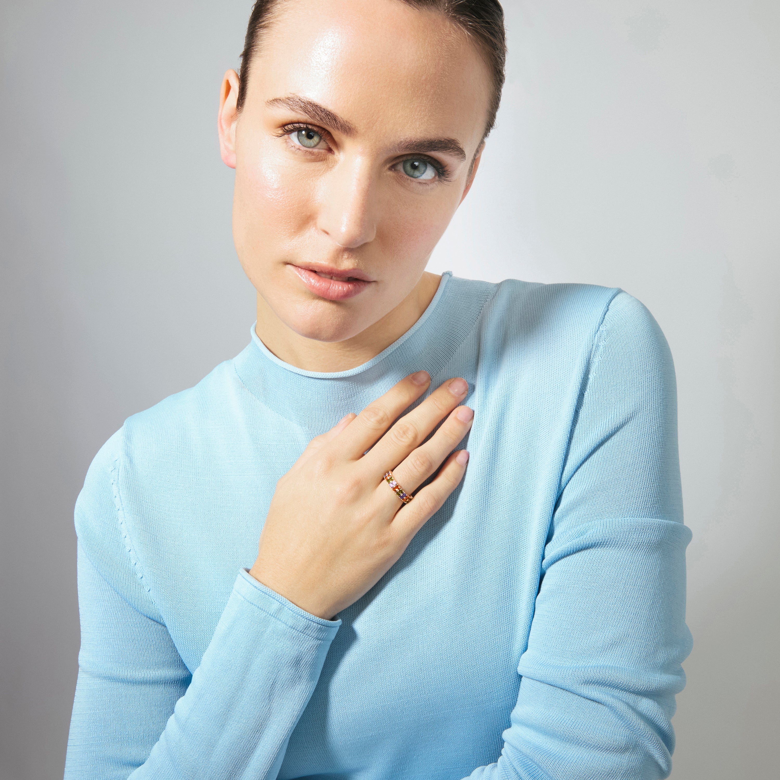 18k Rose Gold Plated Multicolor Zircon Ring - Lanbyu