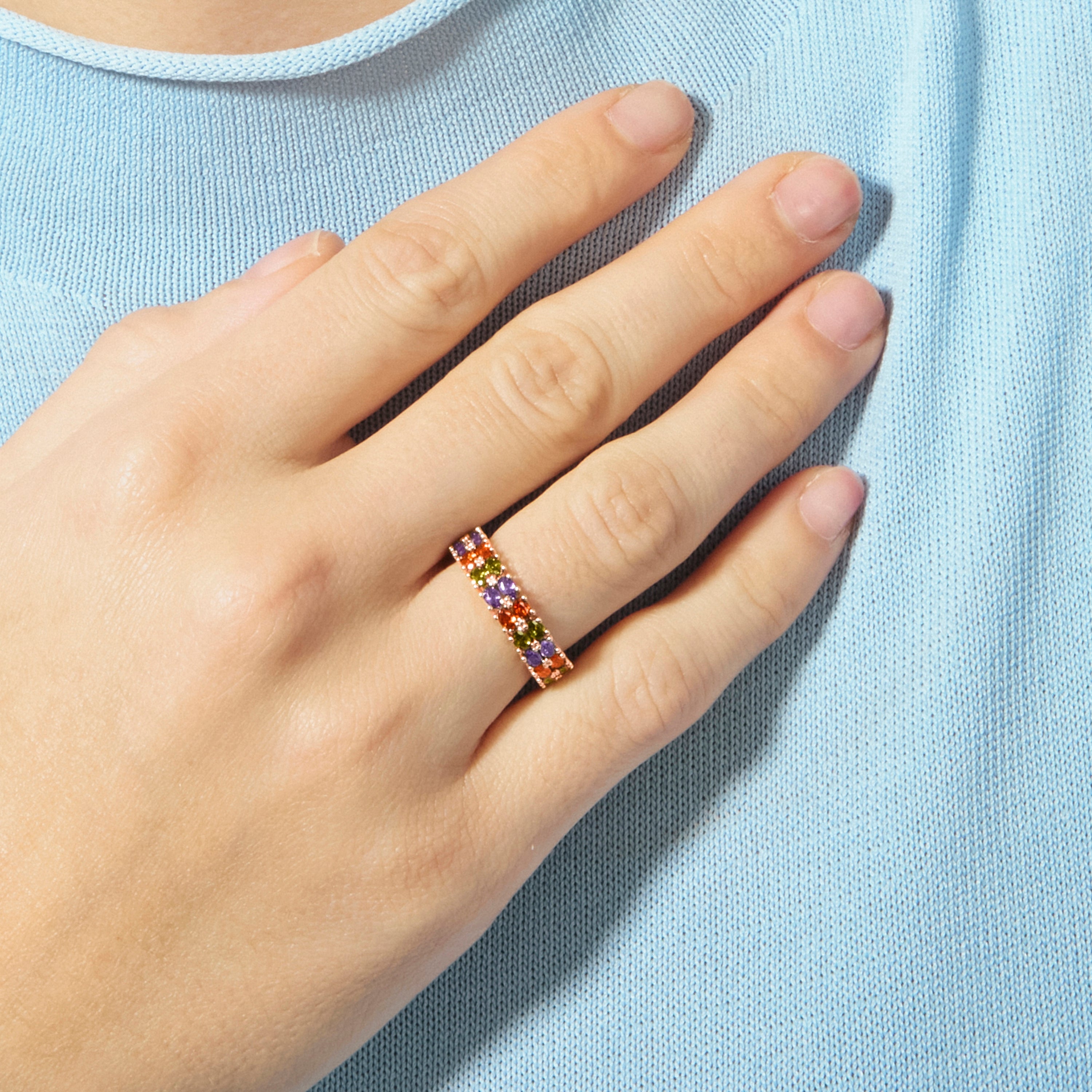 18k Rose Gold Plated Multicolor Zircon Ring - Lanbyu