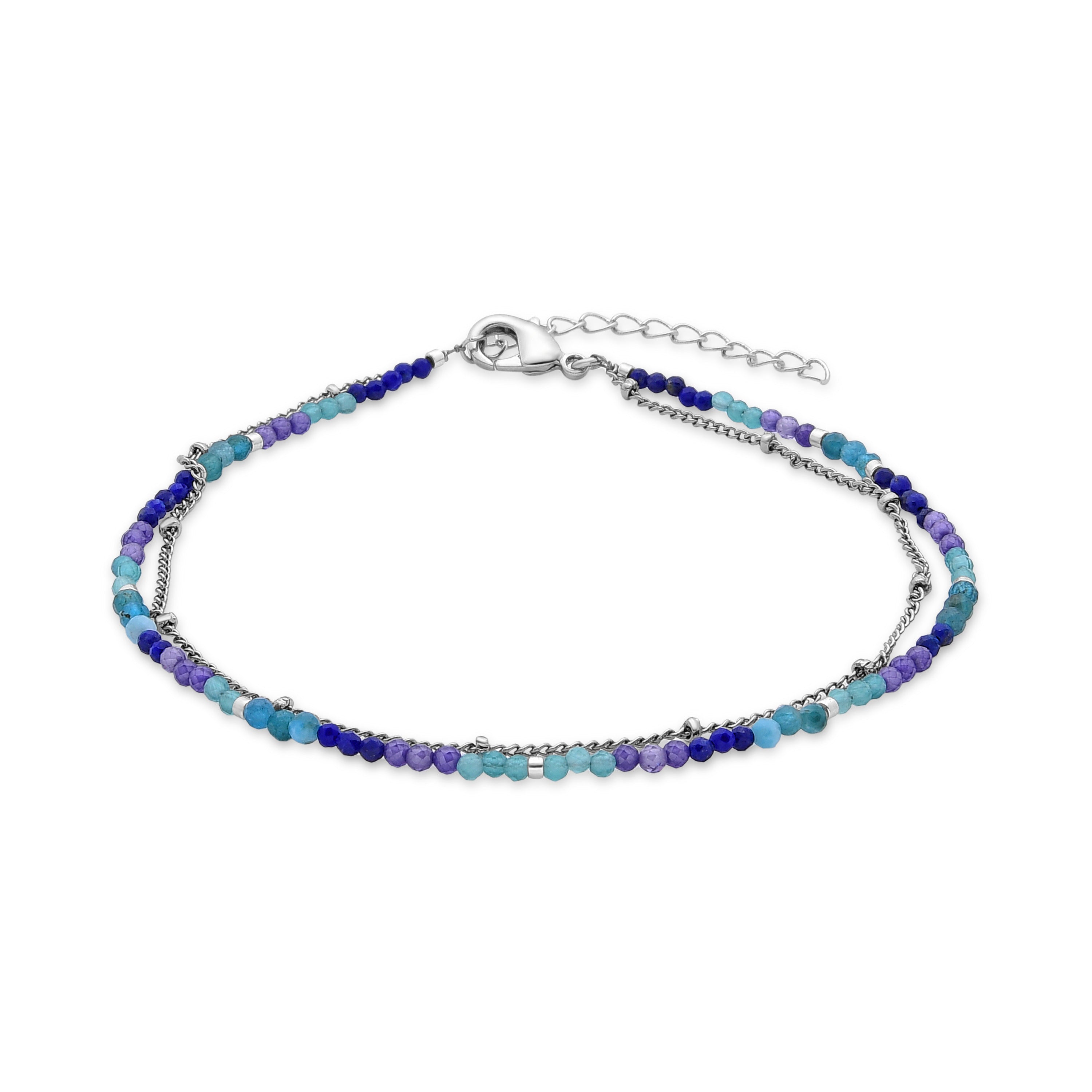 Dark Blue Crystal Rhodium-plated Anklet - Miwa
