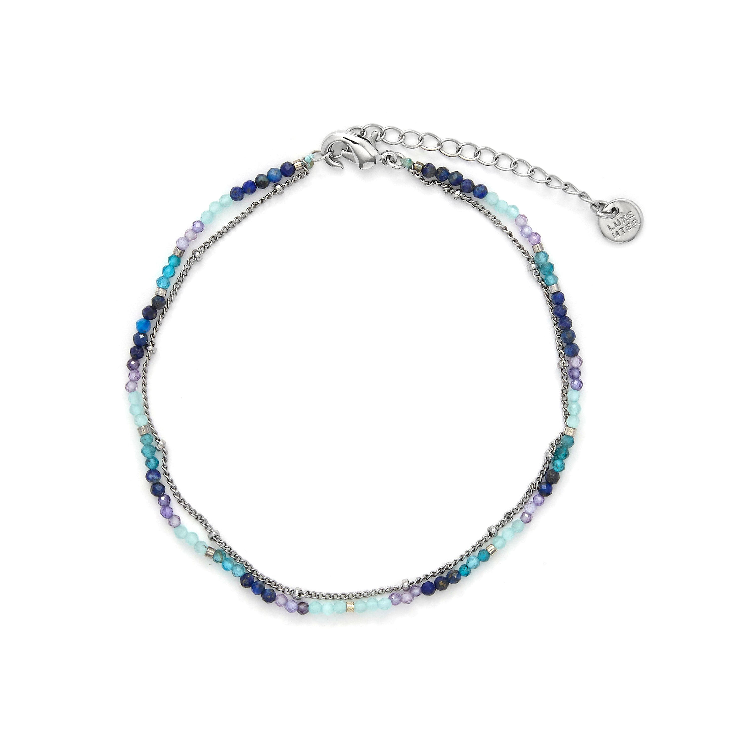 Dark Blue Crystal Rhodium-plated Anklet - Miwa
