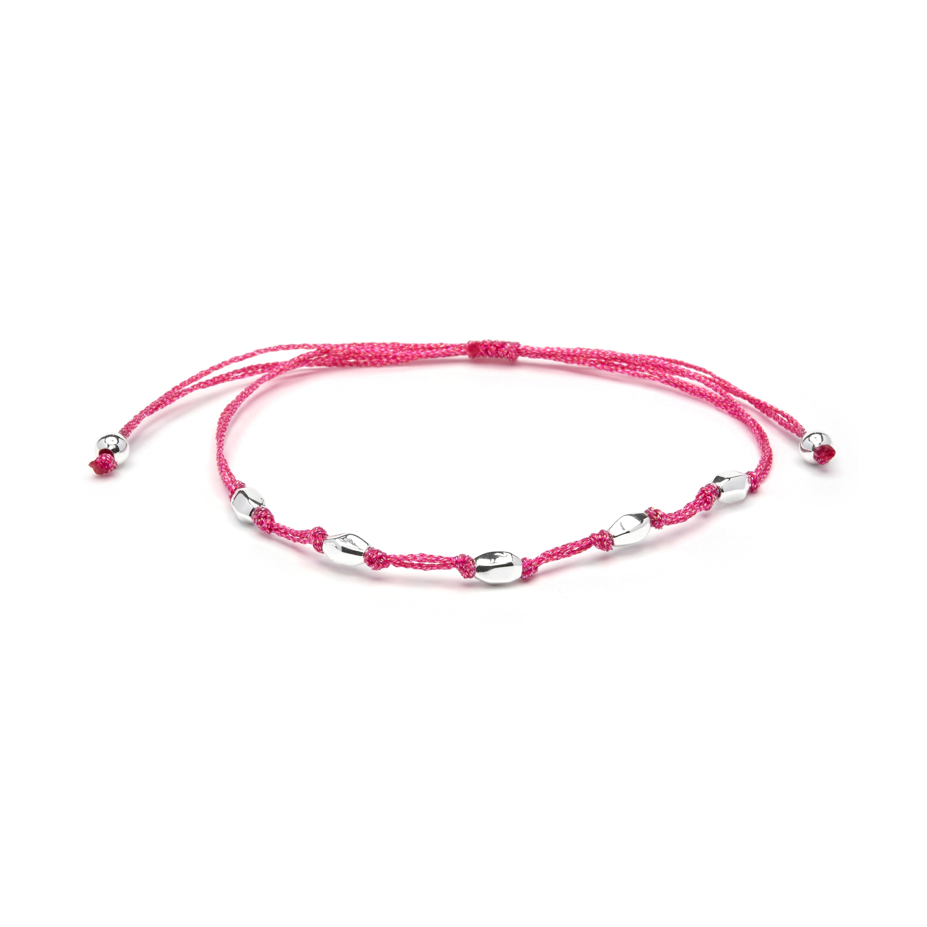 Pink Cotton Bracelet with Sterling Silver 925 Finish - Buawe