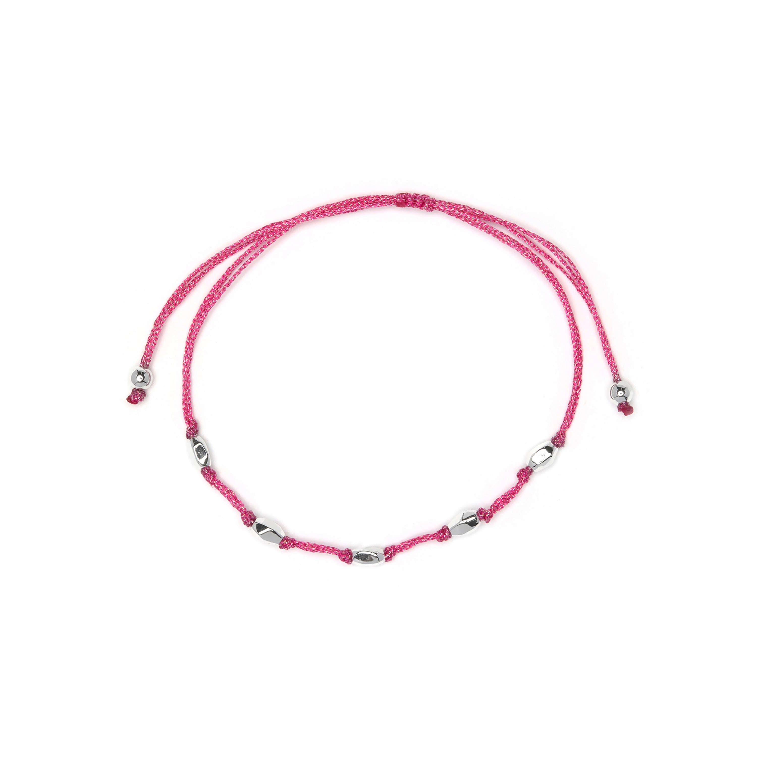 Pink Cotton Bracelet with Sterling Silver 925 Finish - Buawe