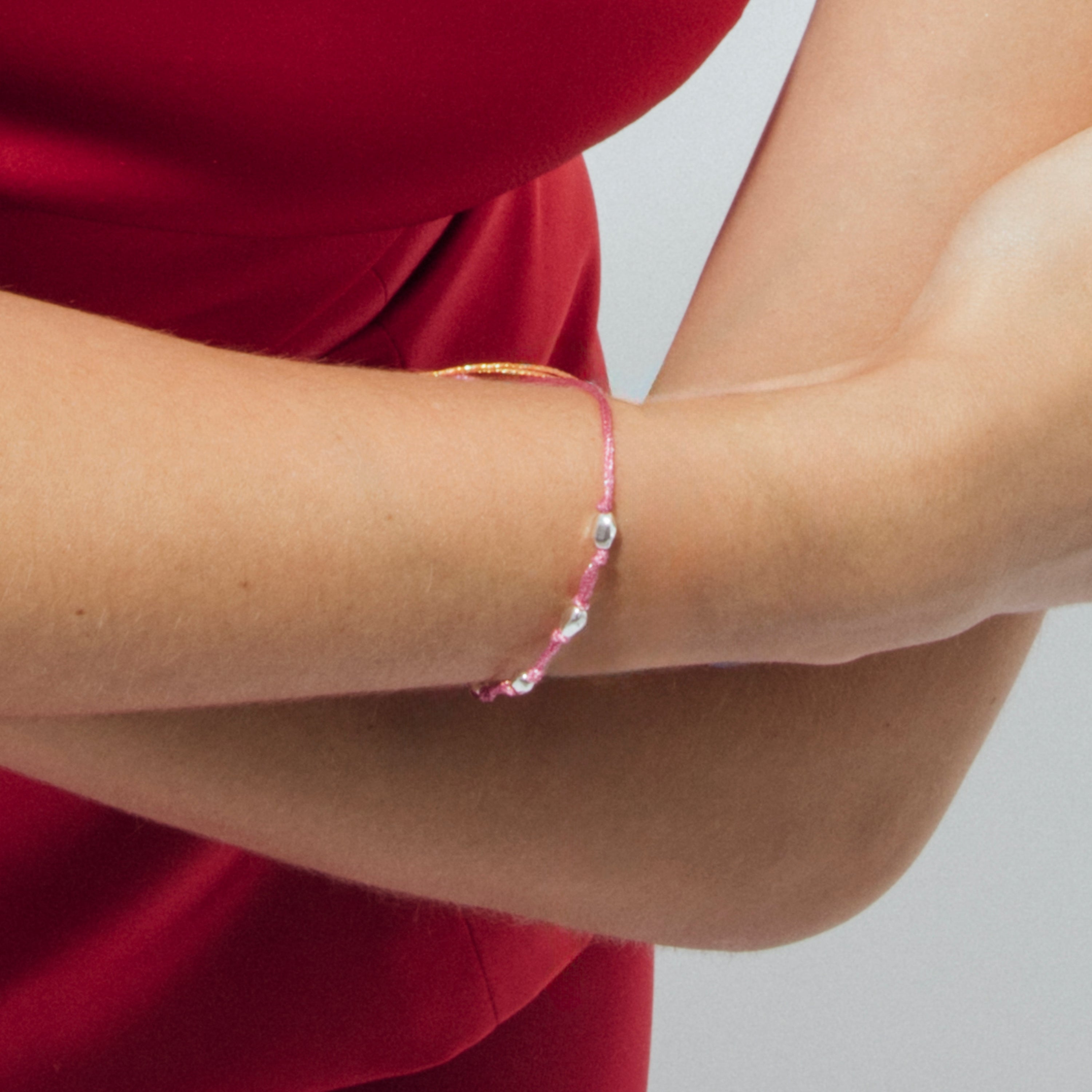 Pink Cotton Bracelet with Sterling Silver 925 Finish - Buawe