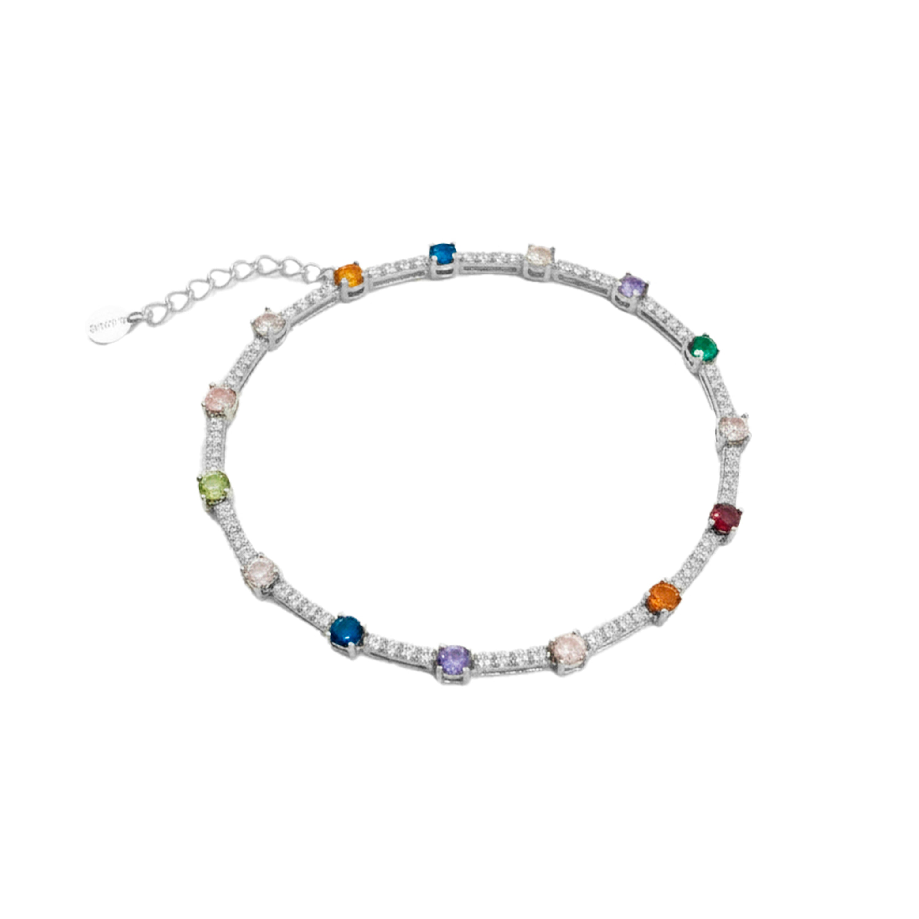 Multi-Color Zirconia Bracelet with Silver Finish - Raxbou