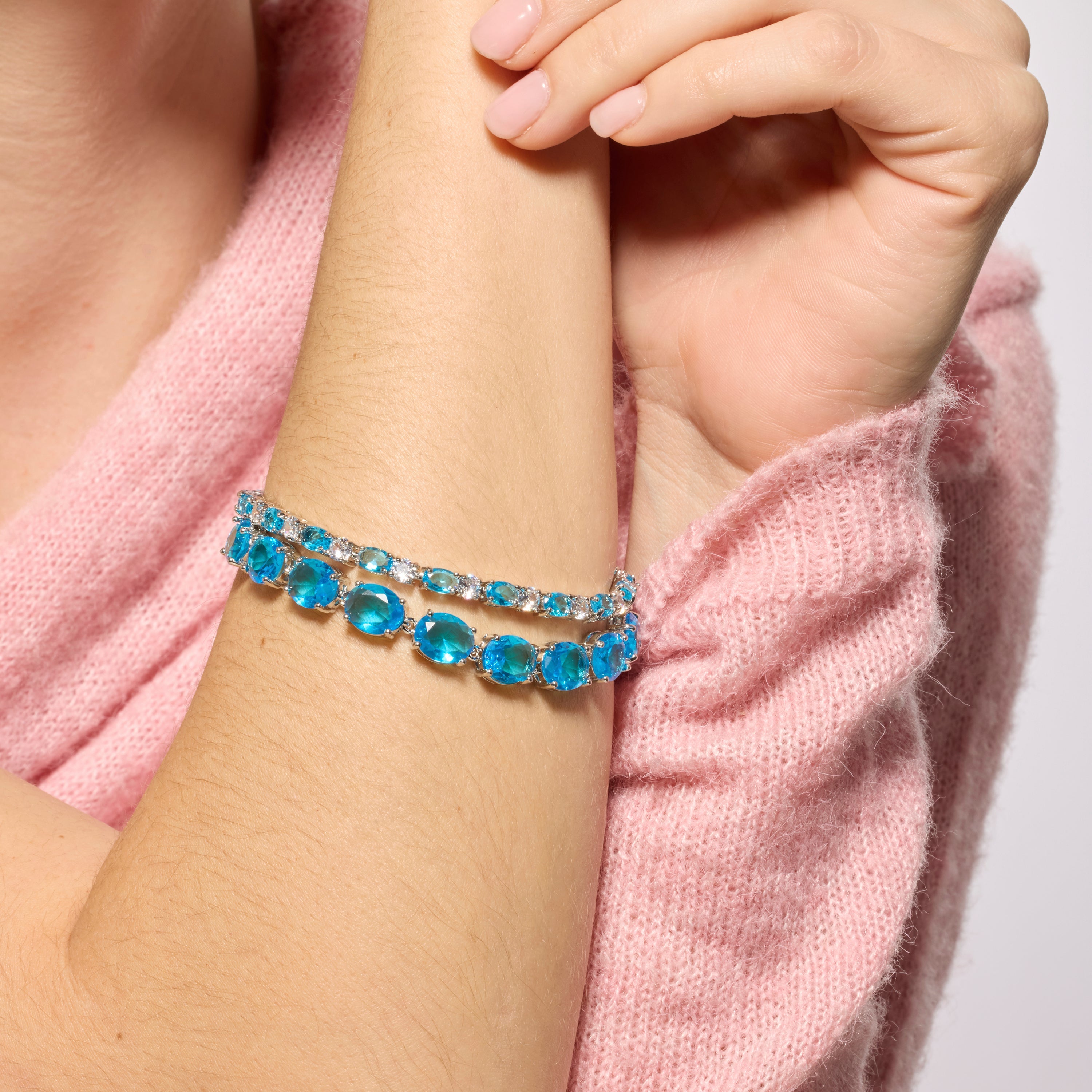 Silver-finished bracelet with Aquamarine Zirconia - Nou