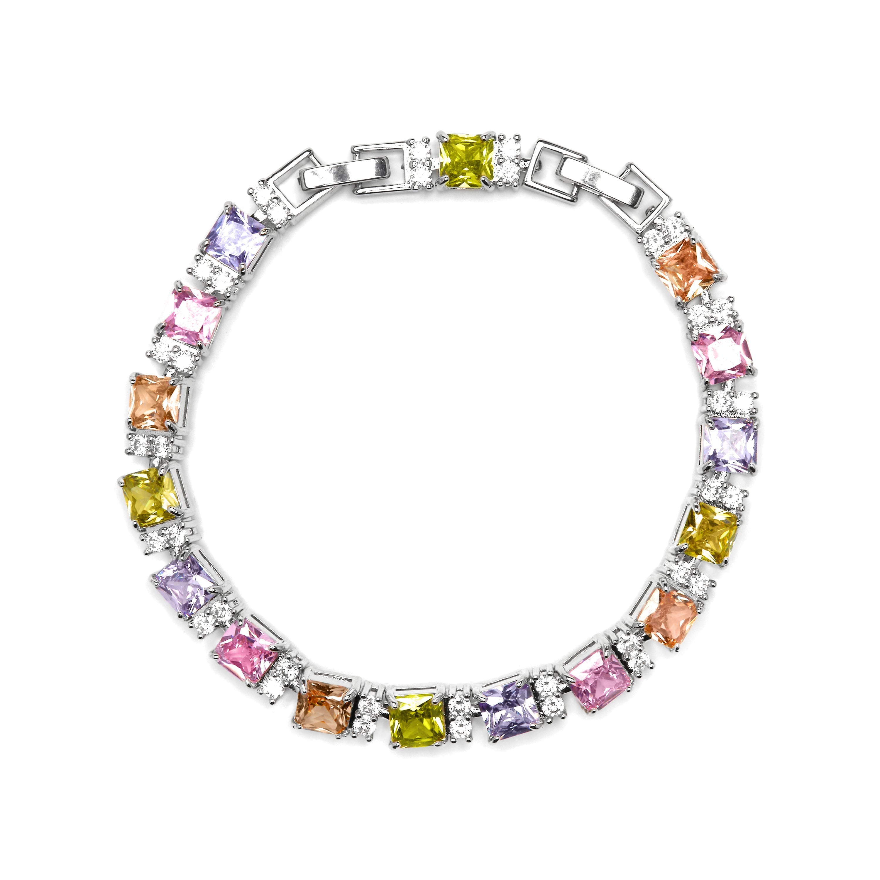 Pulseira com banho de prata e Zircônias Multicoloridas - Lita