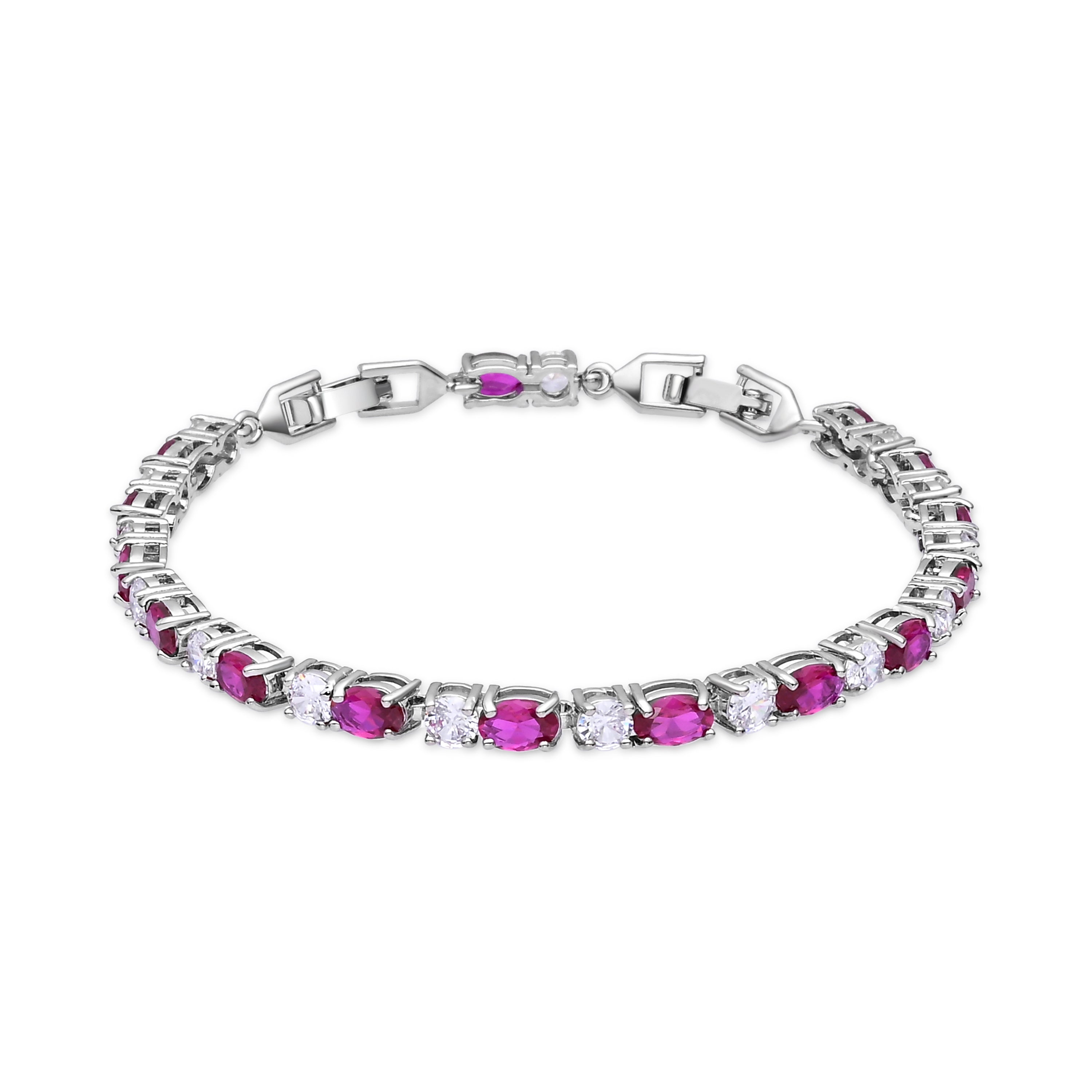 Rhodium-plated Ruby Zirconia Bracelet - Misze