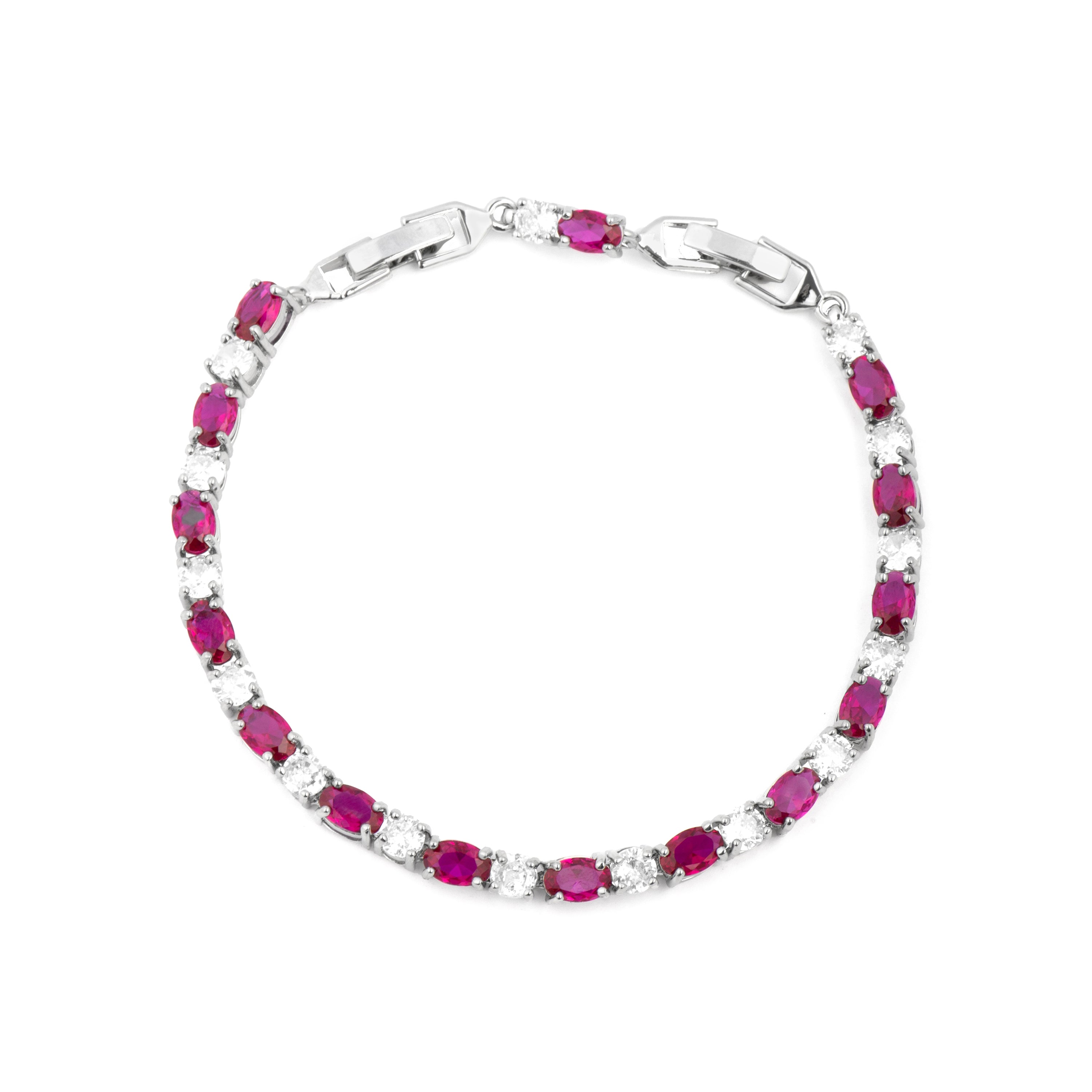 Rhodium-plated Ruby Zirconia Bracelet - Misze