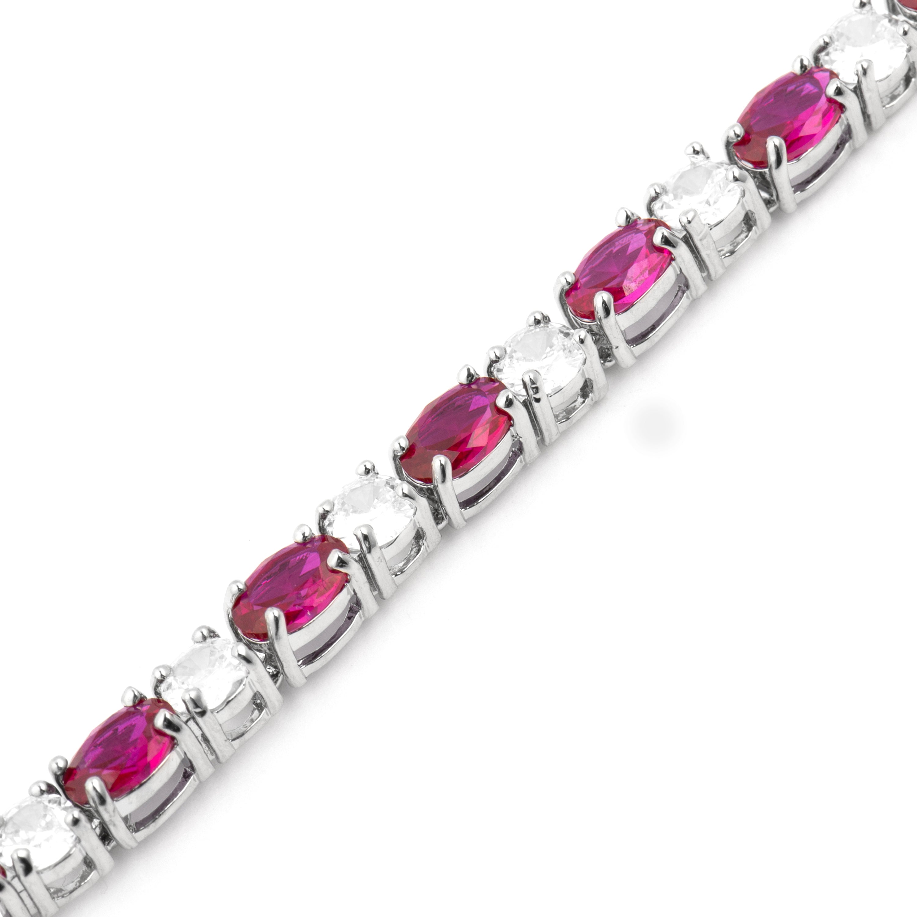 Rhodium-plated Ruby Zirconia Bracelet - Misze