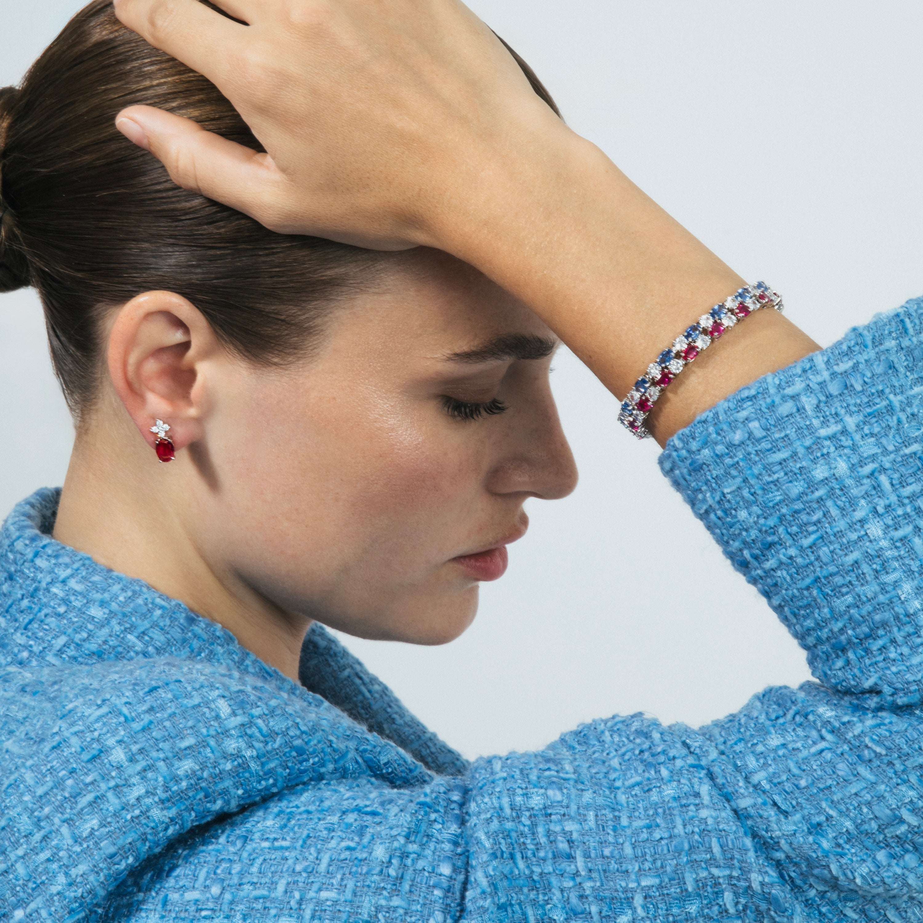 Rhodium-plated Ruby Zirconia Bracelet - Misze