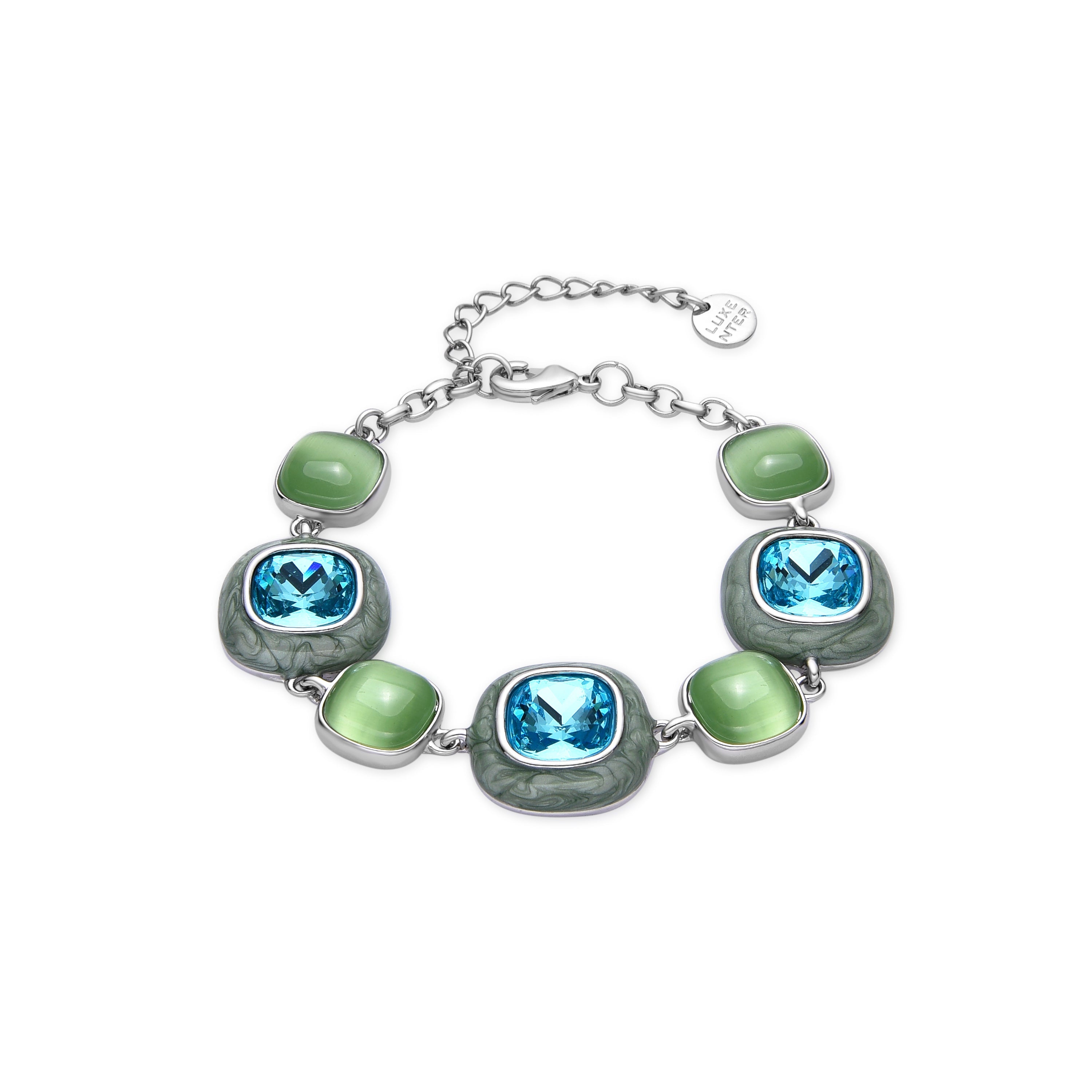 Blue Crystal Bracelet, Silver Finish - Drogolo