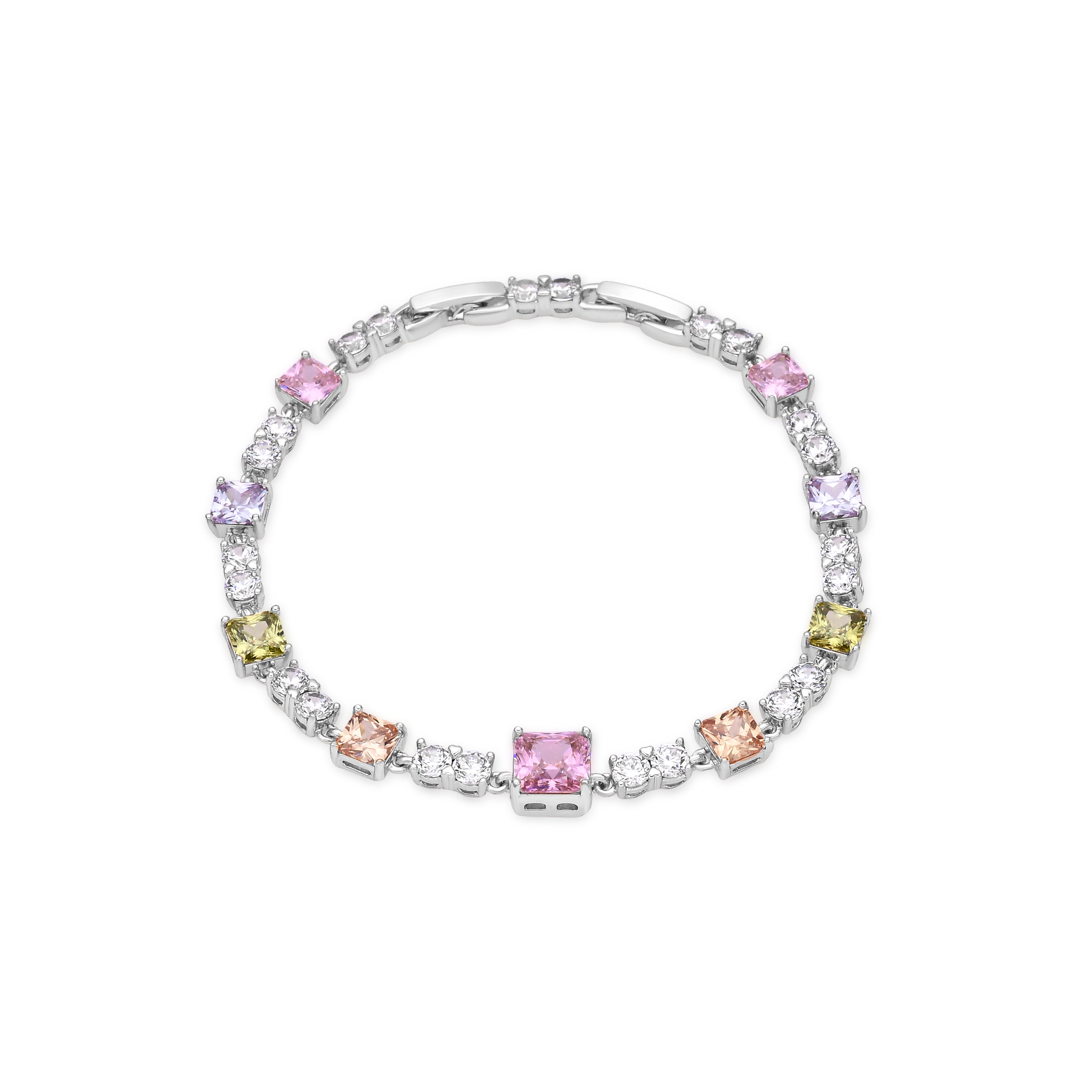 Multicolor Zirconia Bracelet with Rhodium Finish - Rewish