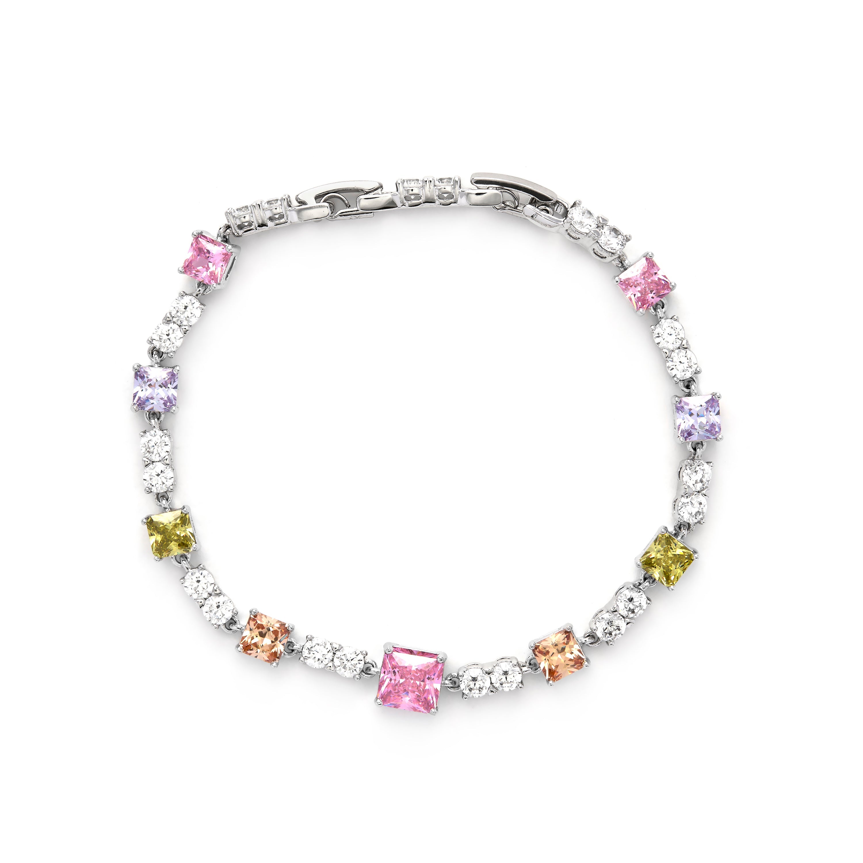Multicolor Zirconia Bracelet with Rhodium Finish - Rewish
