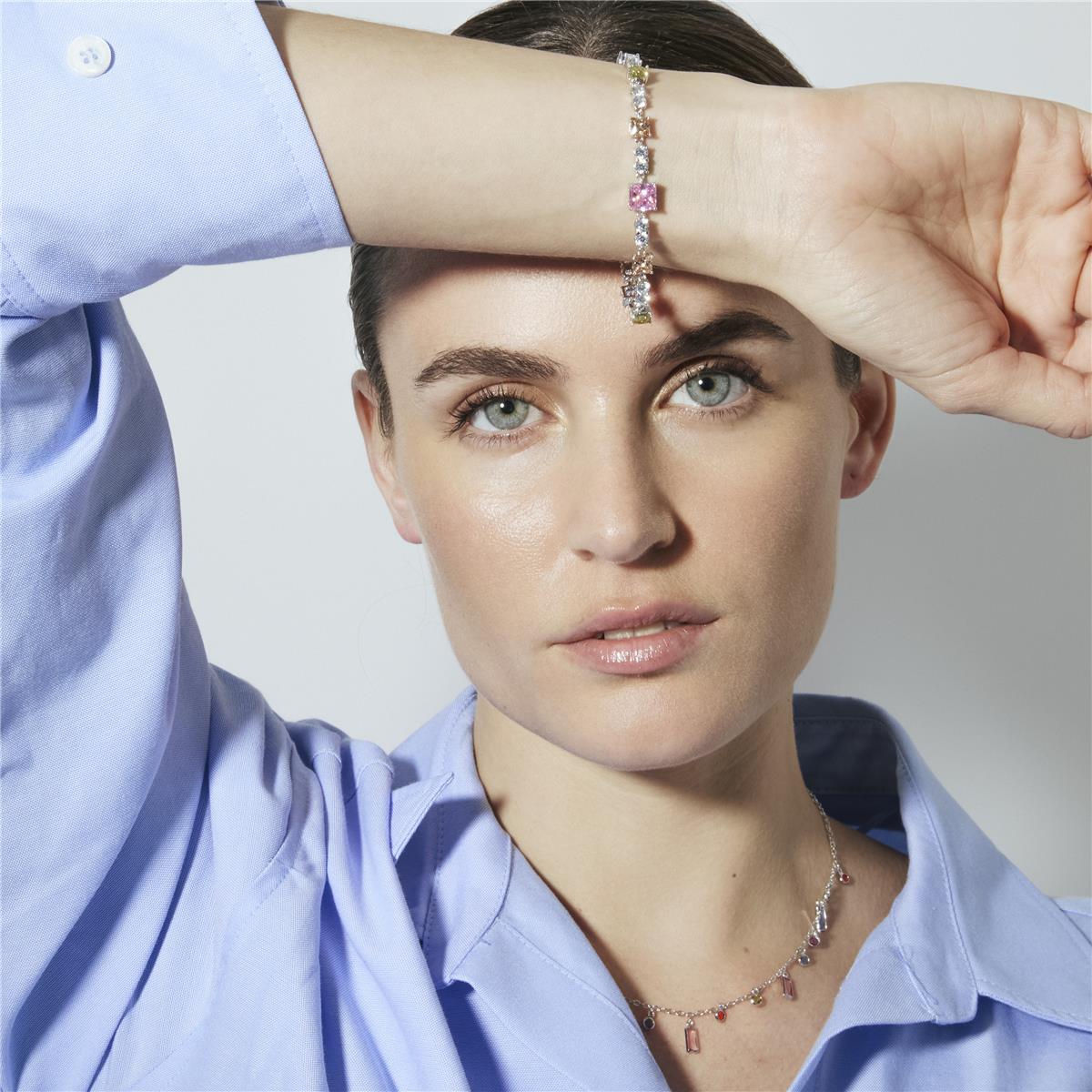 Multicolor Zirconia Bracelet with Rhodium Finish - Rewish