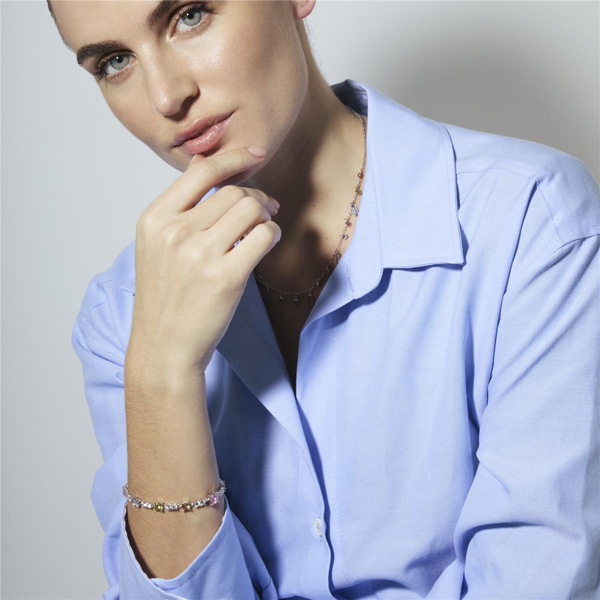 Multicolor Zirconia Bracelet with Rhodium Finish - Rewish