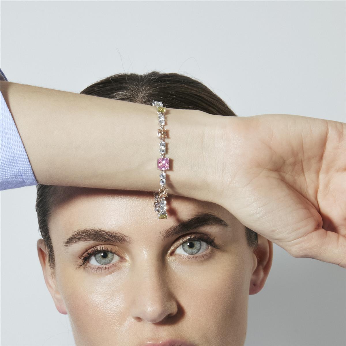 Multicolor Zirconia Bracelet with Rhodium Finish - Rewish