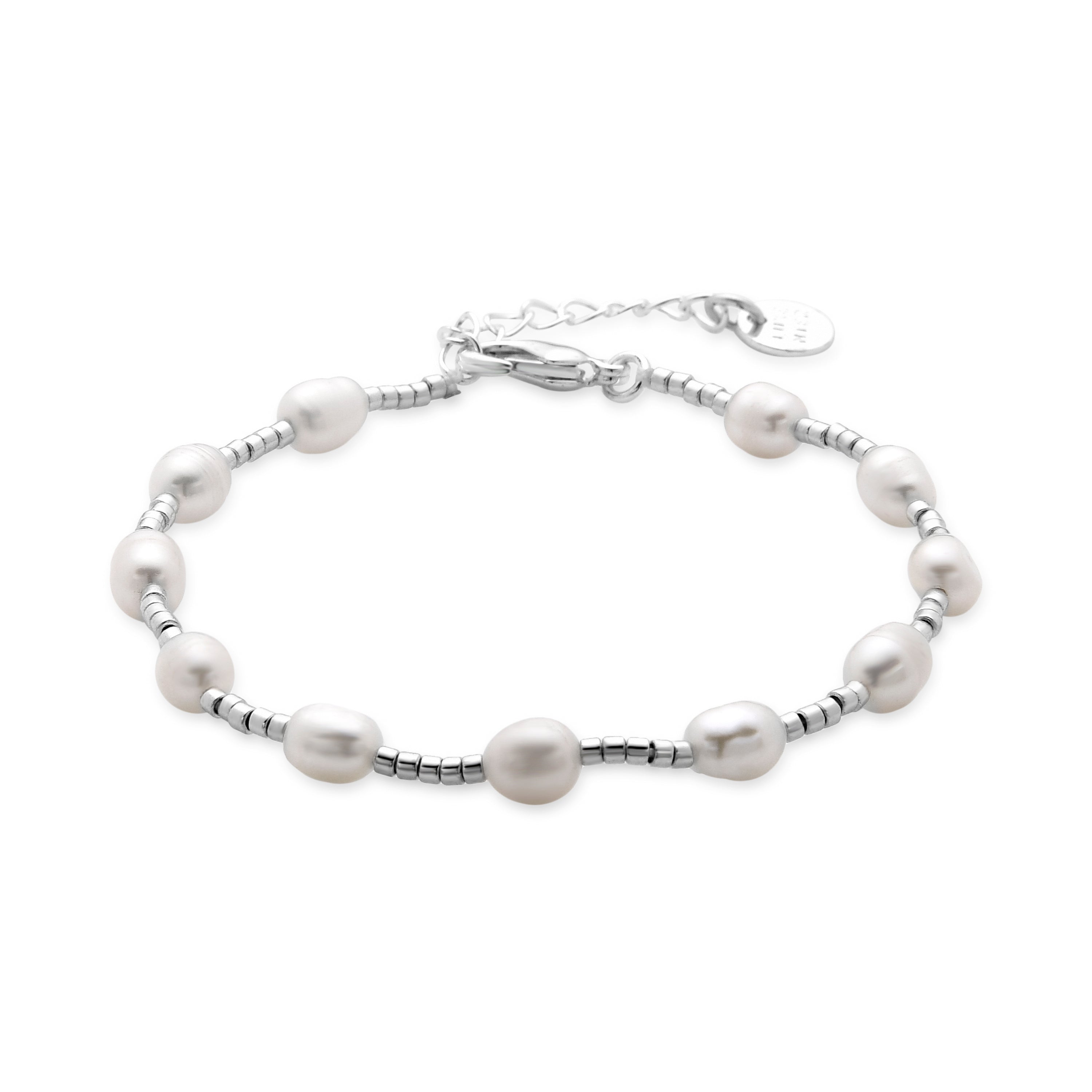 White Pearl Bracelet with Rhodium Finish - Tartys