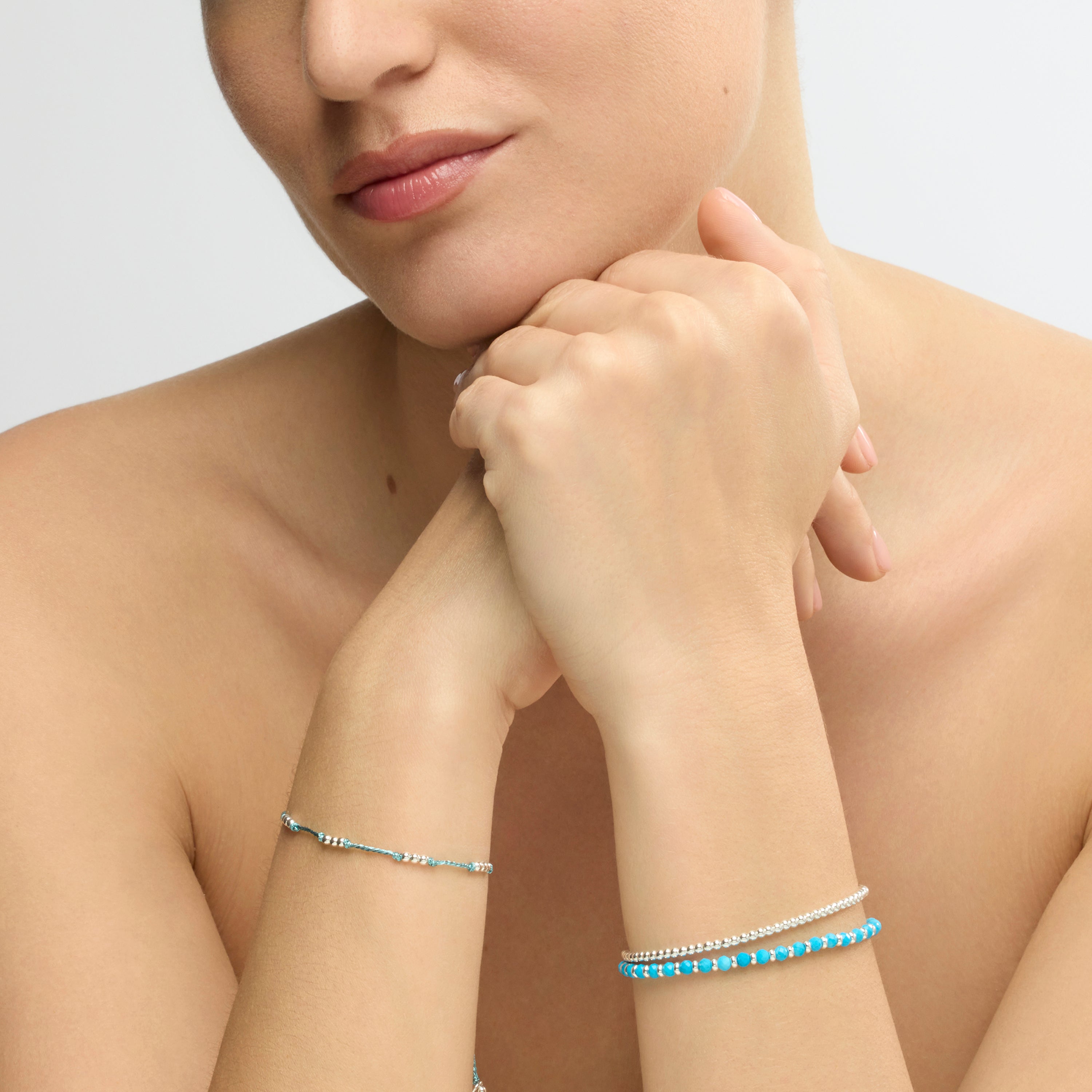 Silver-plated bracelet with blue cotton - Ekilo