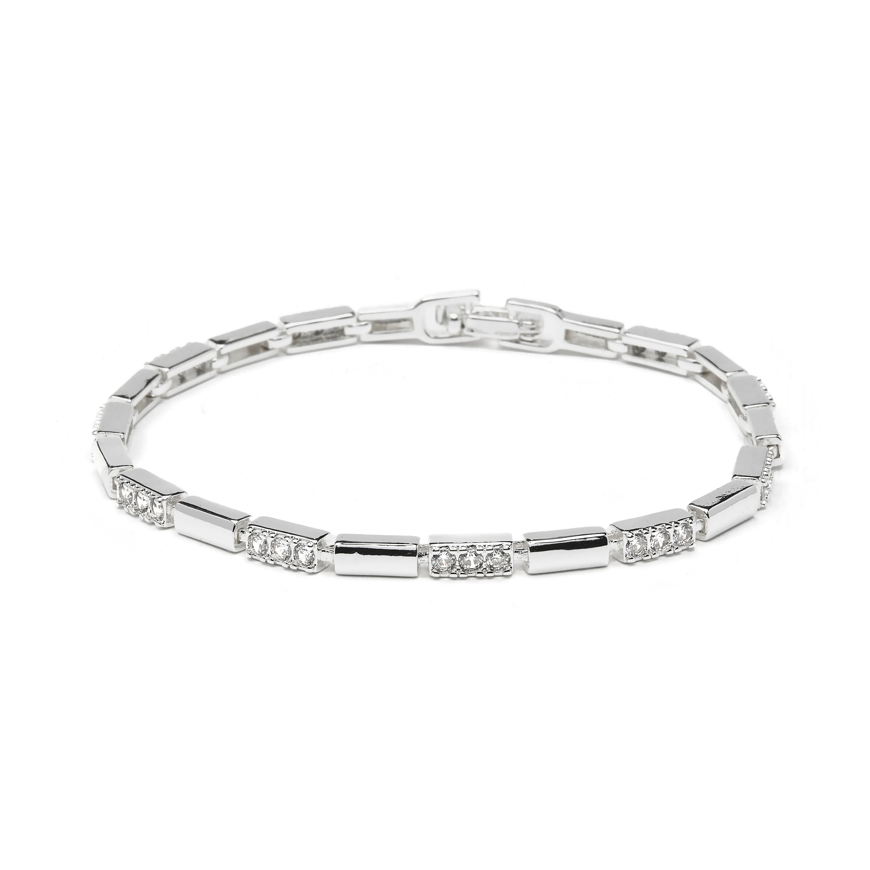 Rhodium-Plated Shimmering Zirconia Bracelet - Tavli