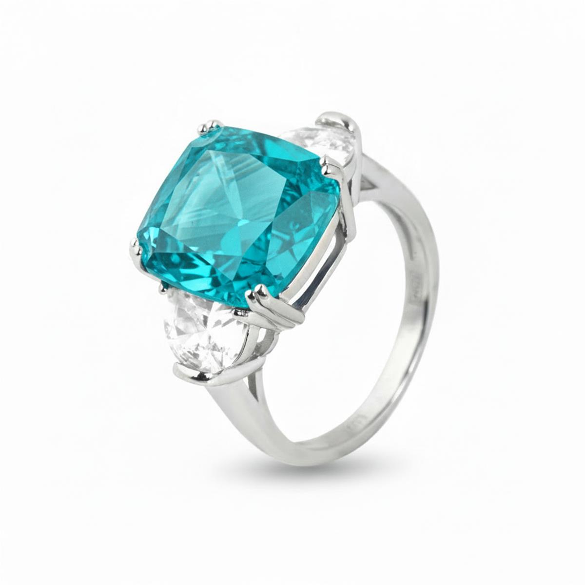 Anillo de Cuarzo Hidrotermal Verde Paraiba Acabado En Plata - Afrons