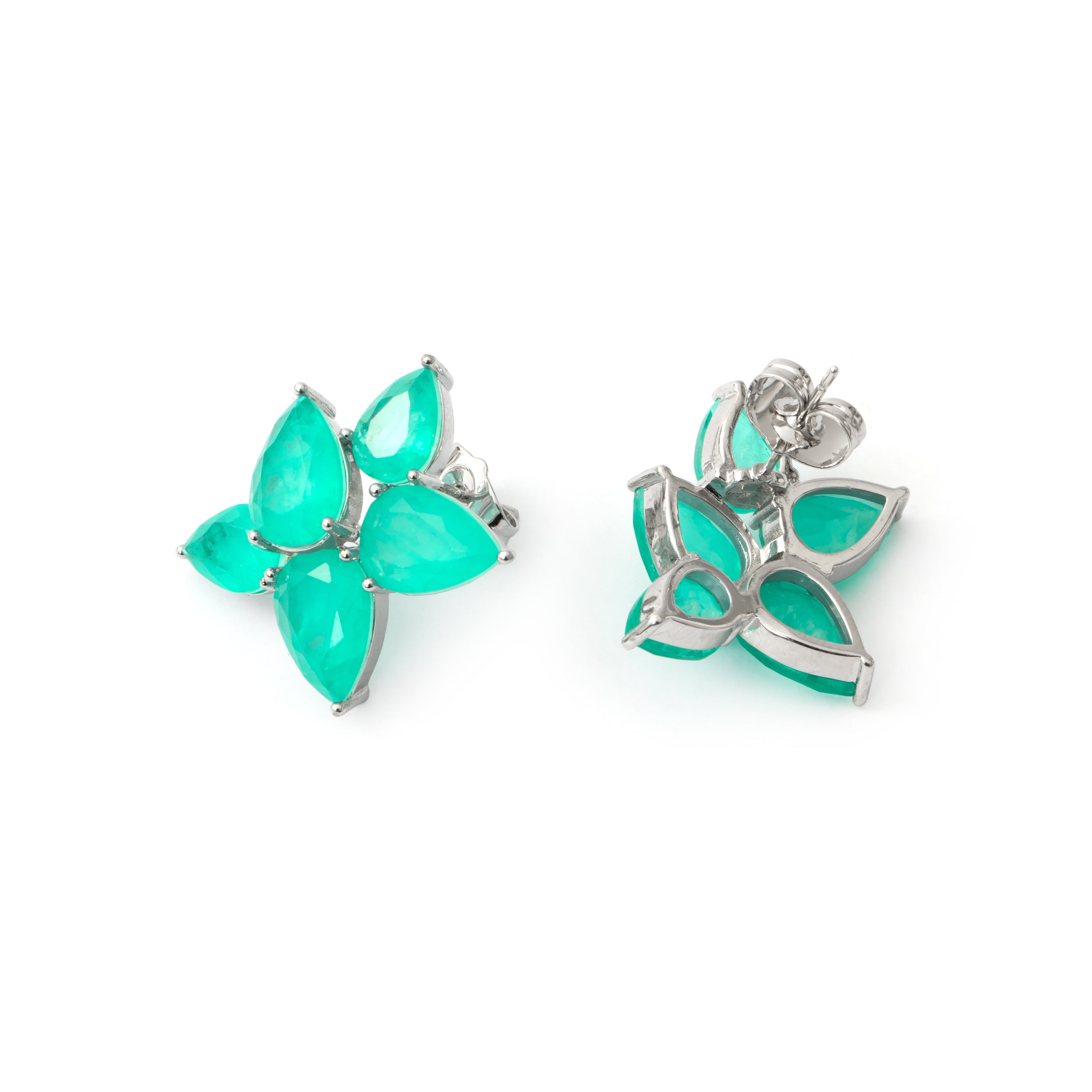 Pendientes de Cuarzo Hidrotermal Verde Paraiba Acabado En Plata - Lynor