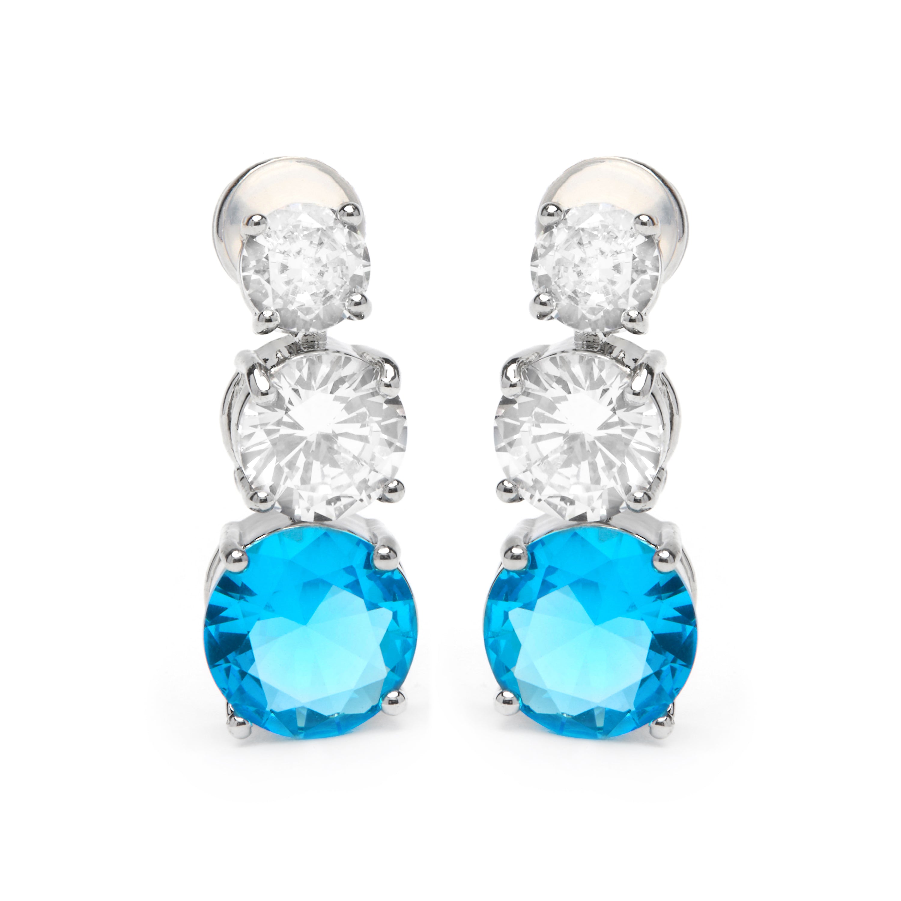 Sterling Silver Blue Topaz Cubic Zirconia Earrings - Amkru