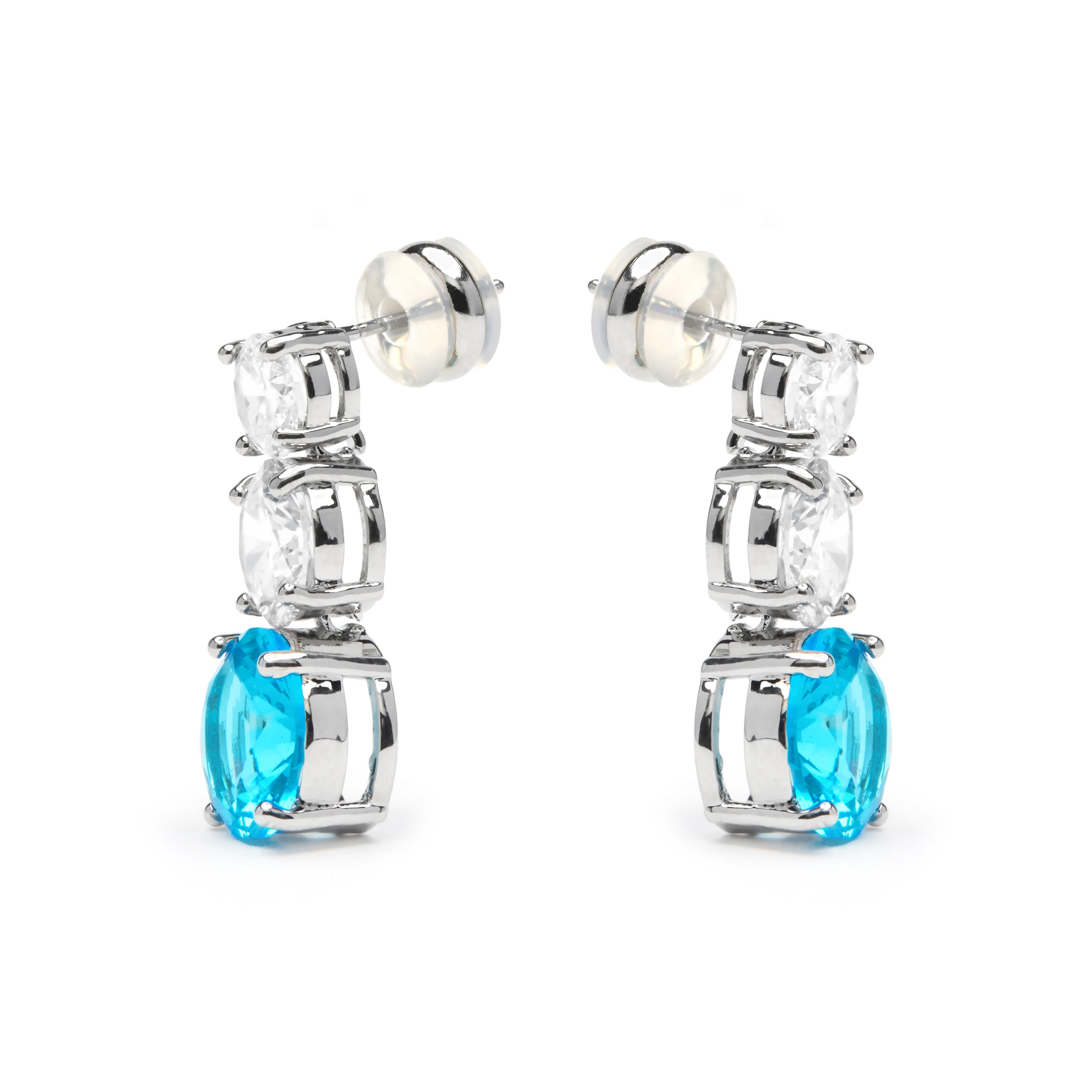 Sterling Silver Blue Topaz Cubic Zirconia Earrings - Amkru