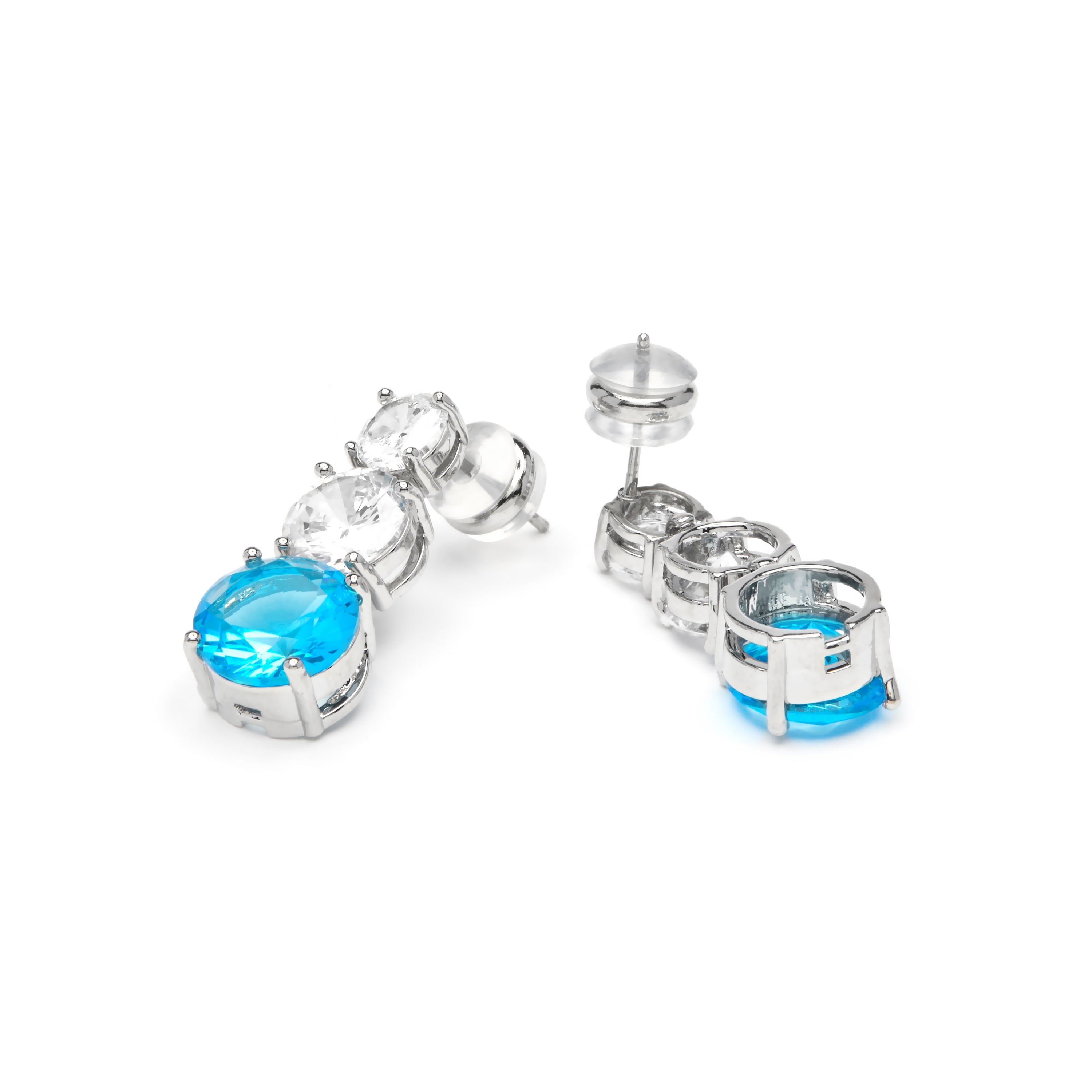 Sterling Silver Blue Topaz Cubic Zirconia Earrings - Amkru