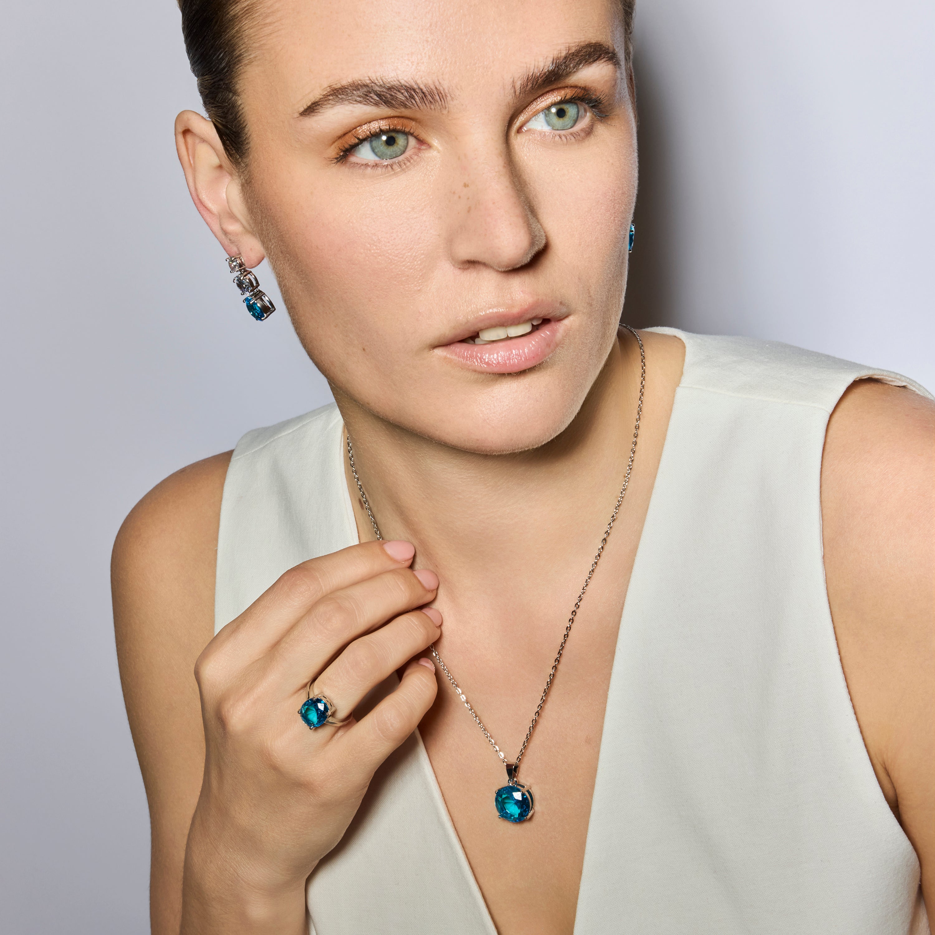 Sterling Silver Blue Topaz Cubic Zirconia Earrings - Amkru