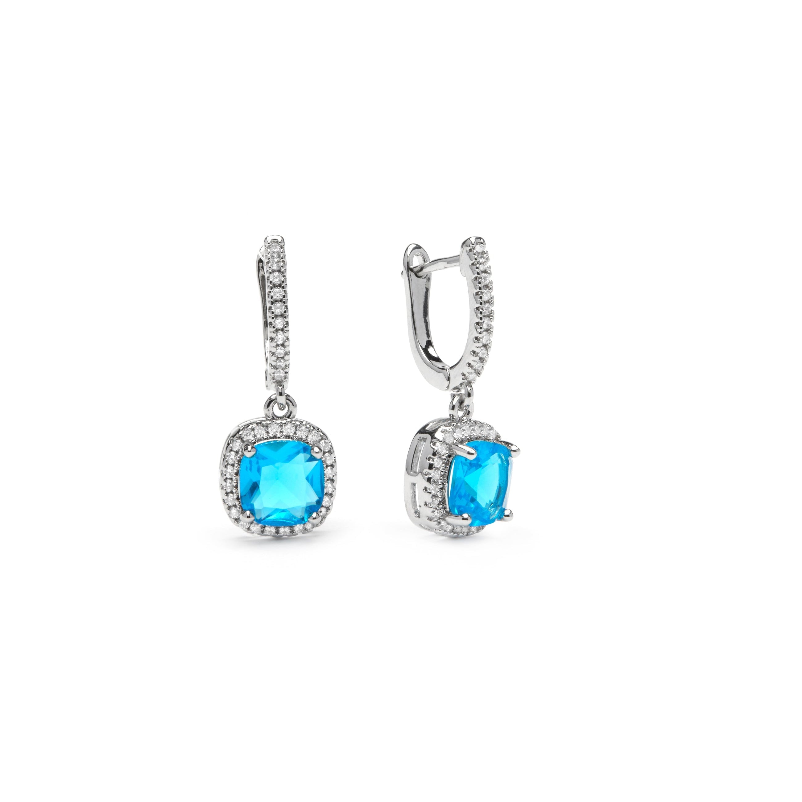 Blue Topaz Cubic Zirconia Silver-Plated Earrings - Kada