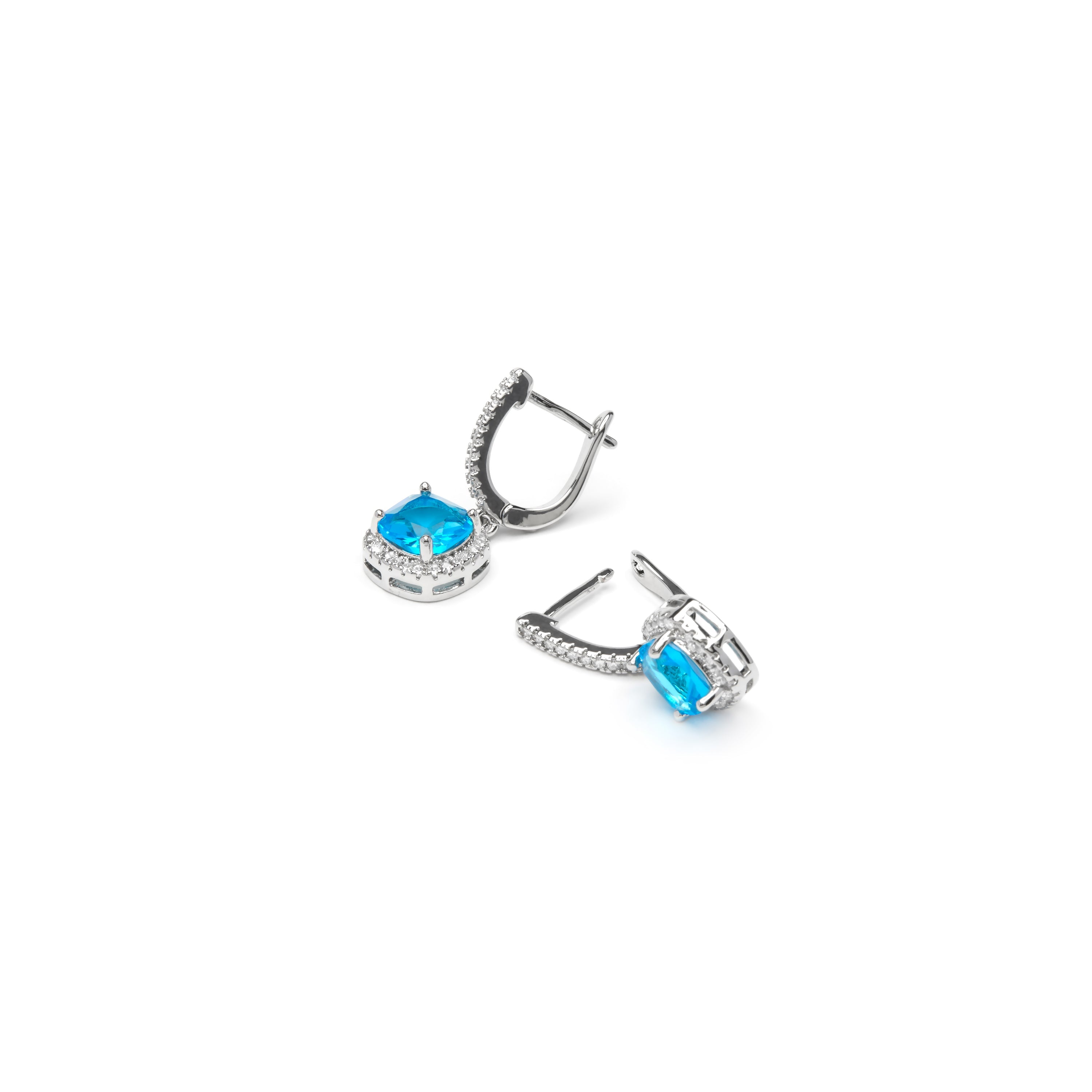 Blue Topaz Cubic Zirconia Silver-Plated Earrings - Kada