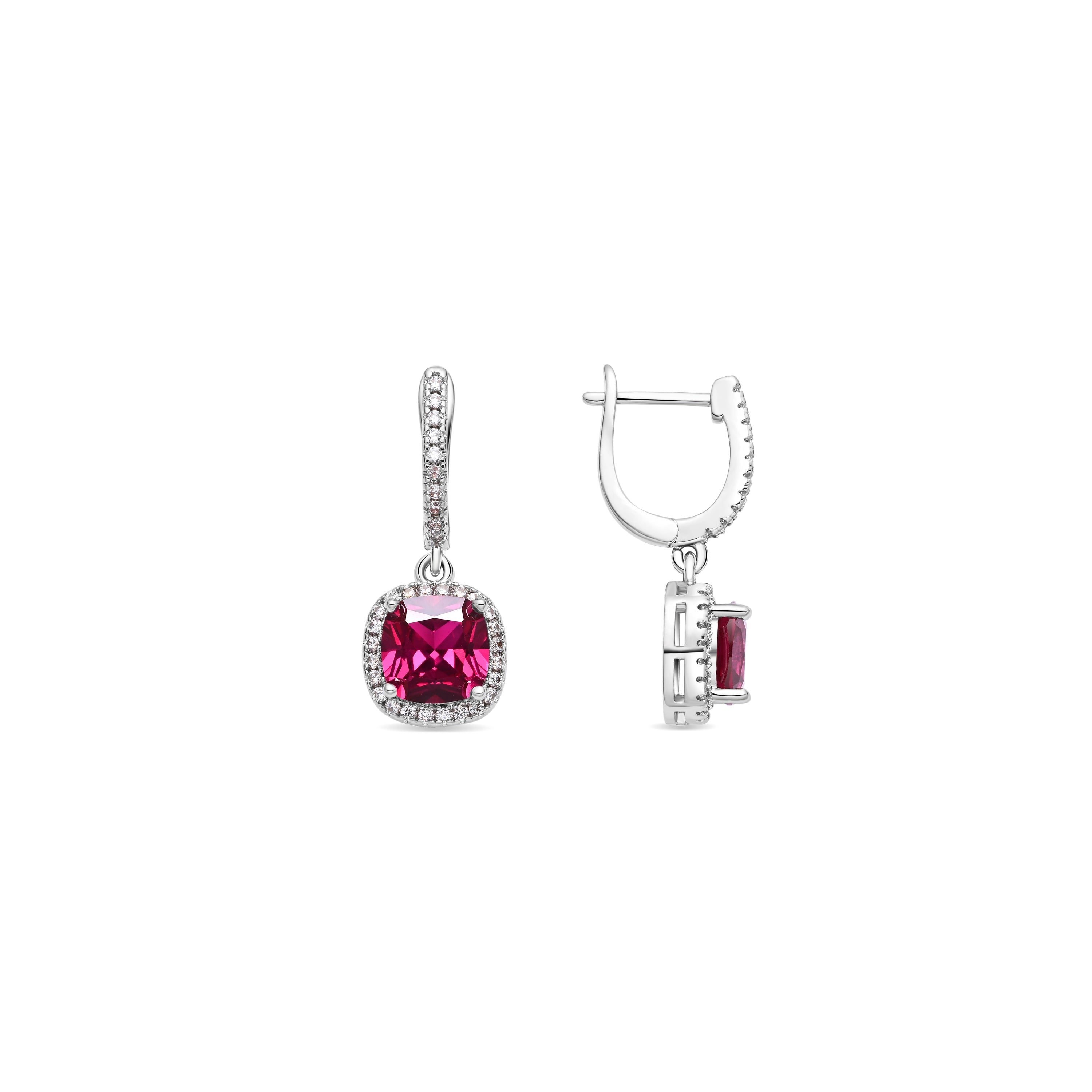 Rhodium Plated Ruby Zirconia Earrings - Kada