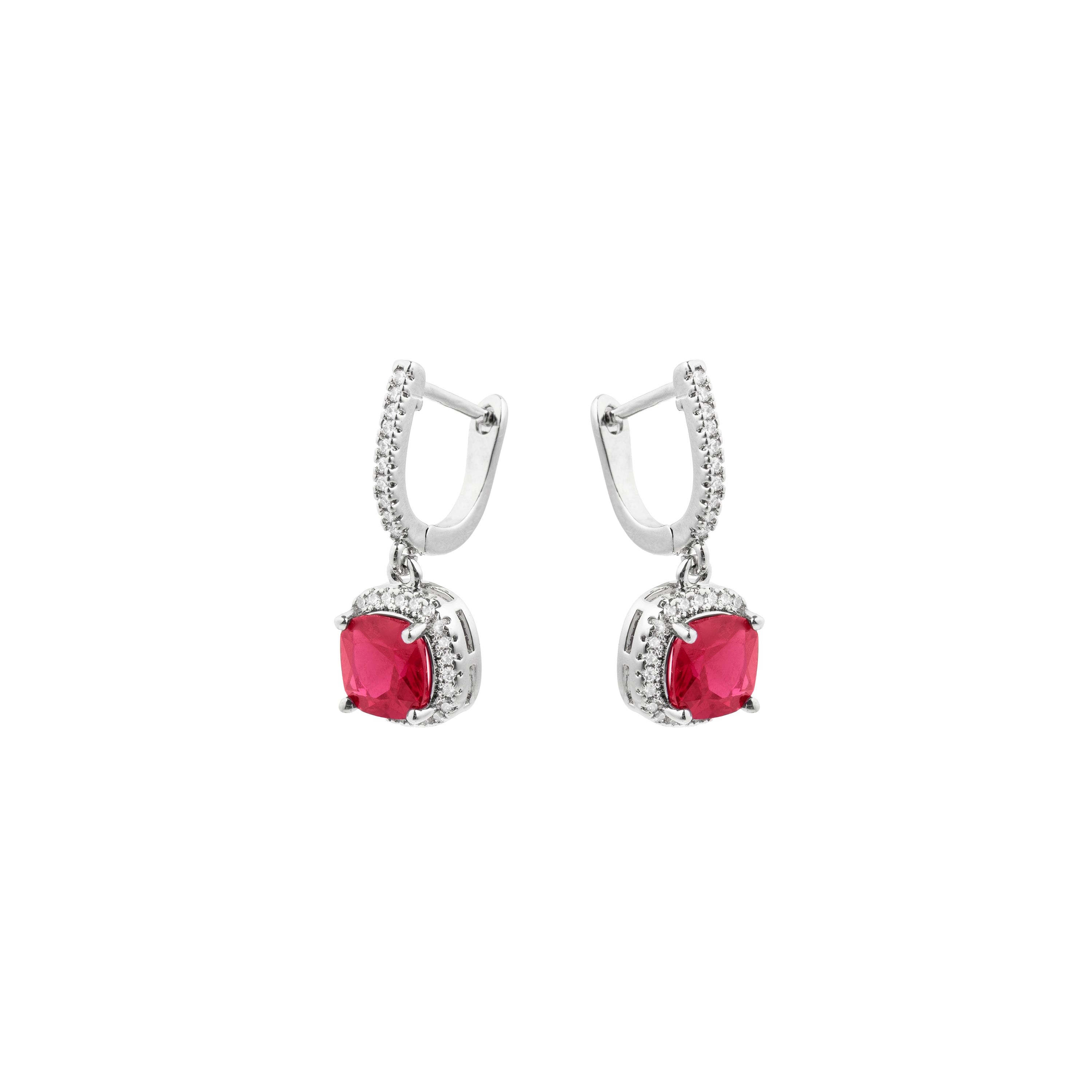Rhodium Plated Ruby Zirconia Earrings - Kada