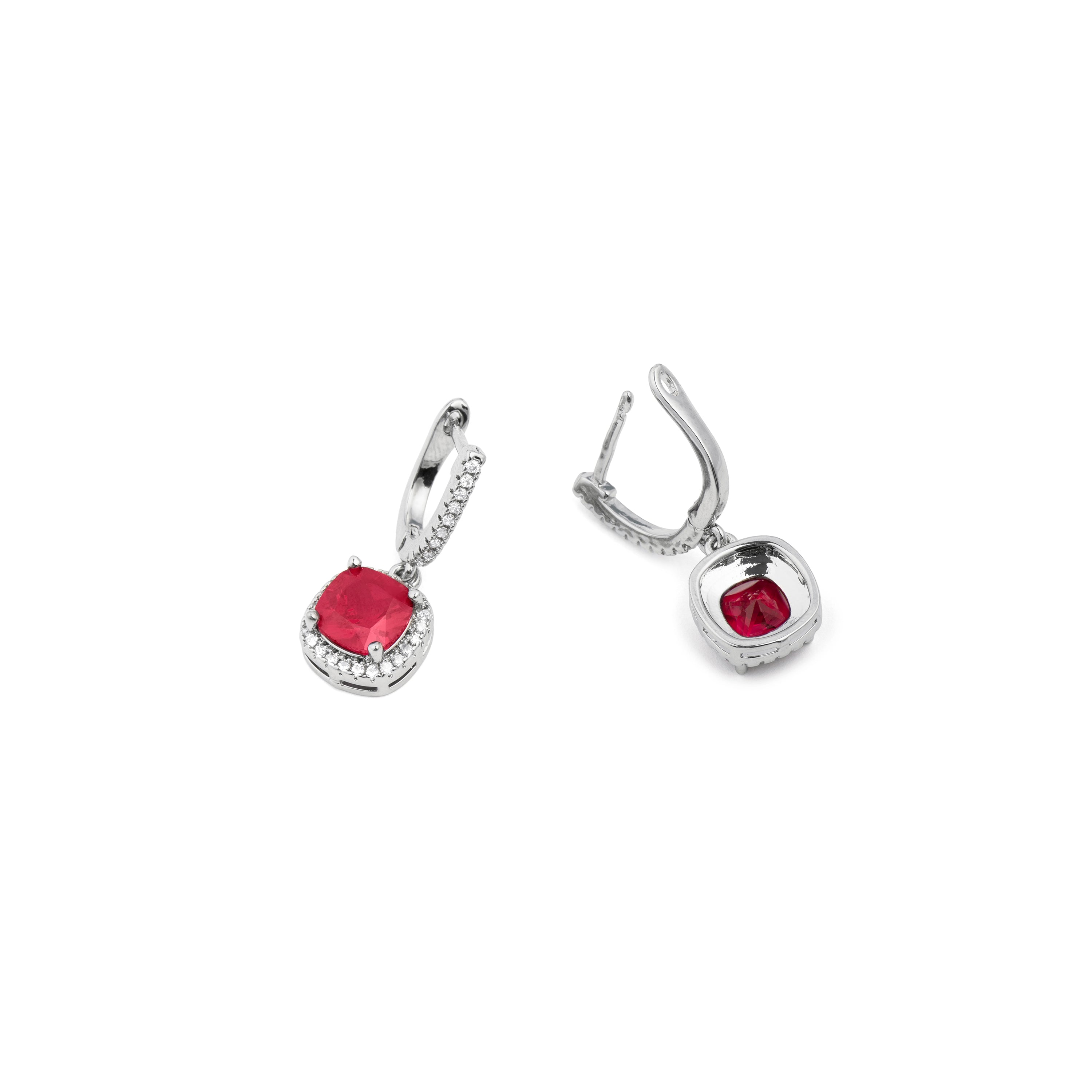 Rhodium Plated Ruby Zirconia Earrings - Kada