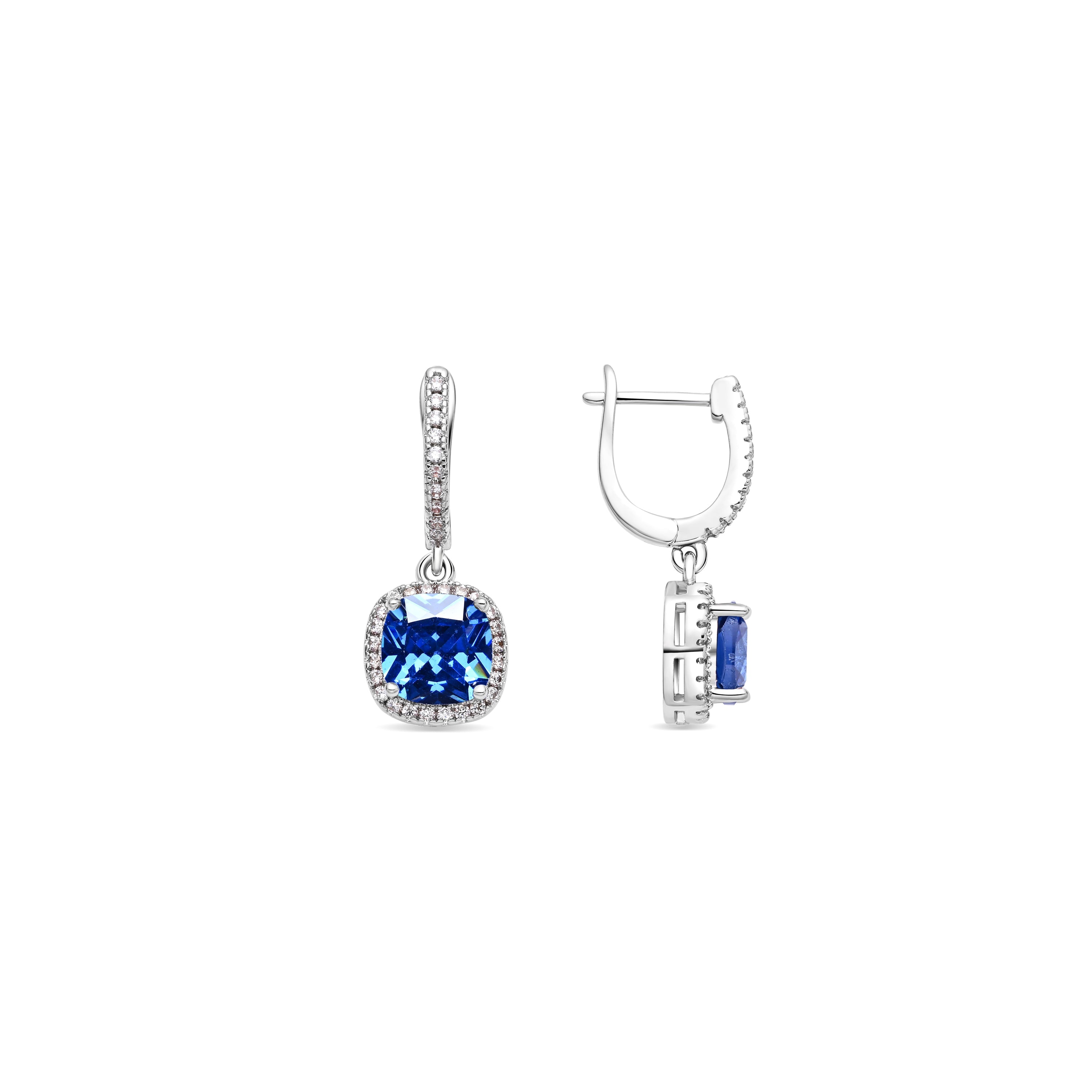 Rhodium Plated Tanzanite Cubic Zirconia Stud Earrings - Kada