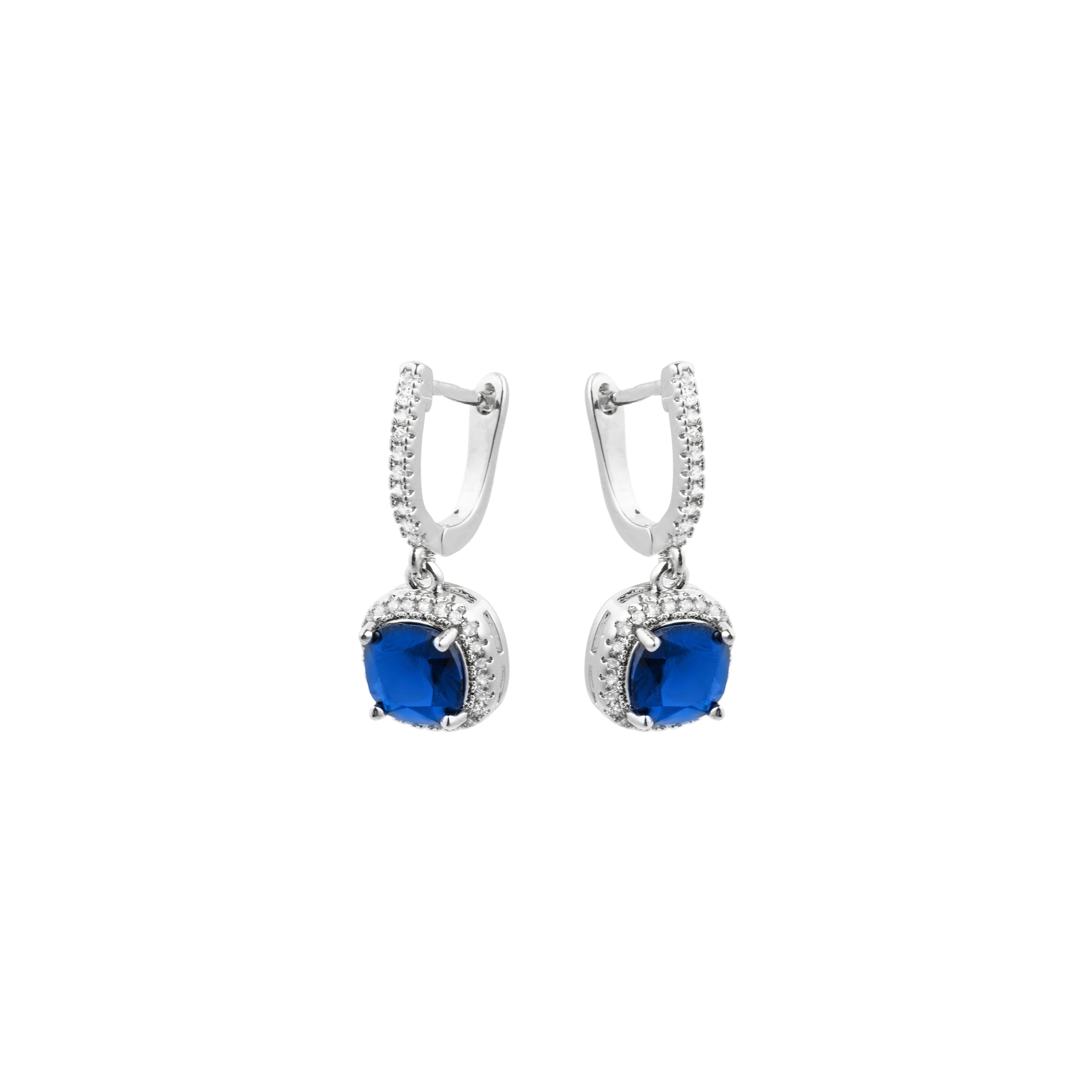 Rhodium Plated Tanzanite Cubic Zirconia Stud Earrings - Kada