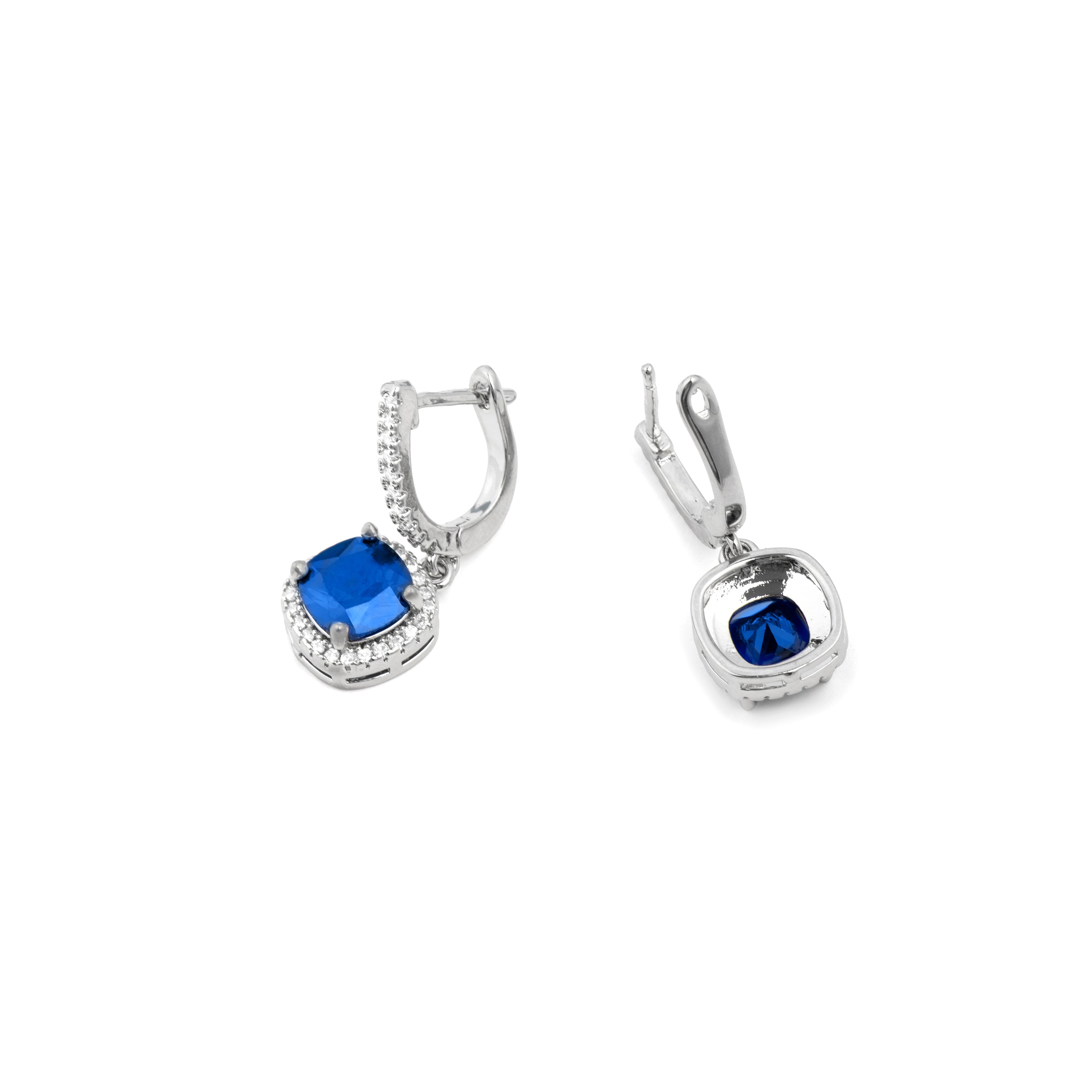 Rhodium Plated Tanzanite Cubic Zirconia Stud Earrings - Kada