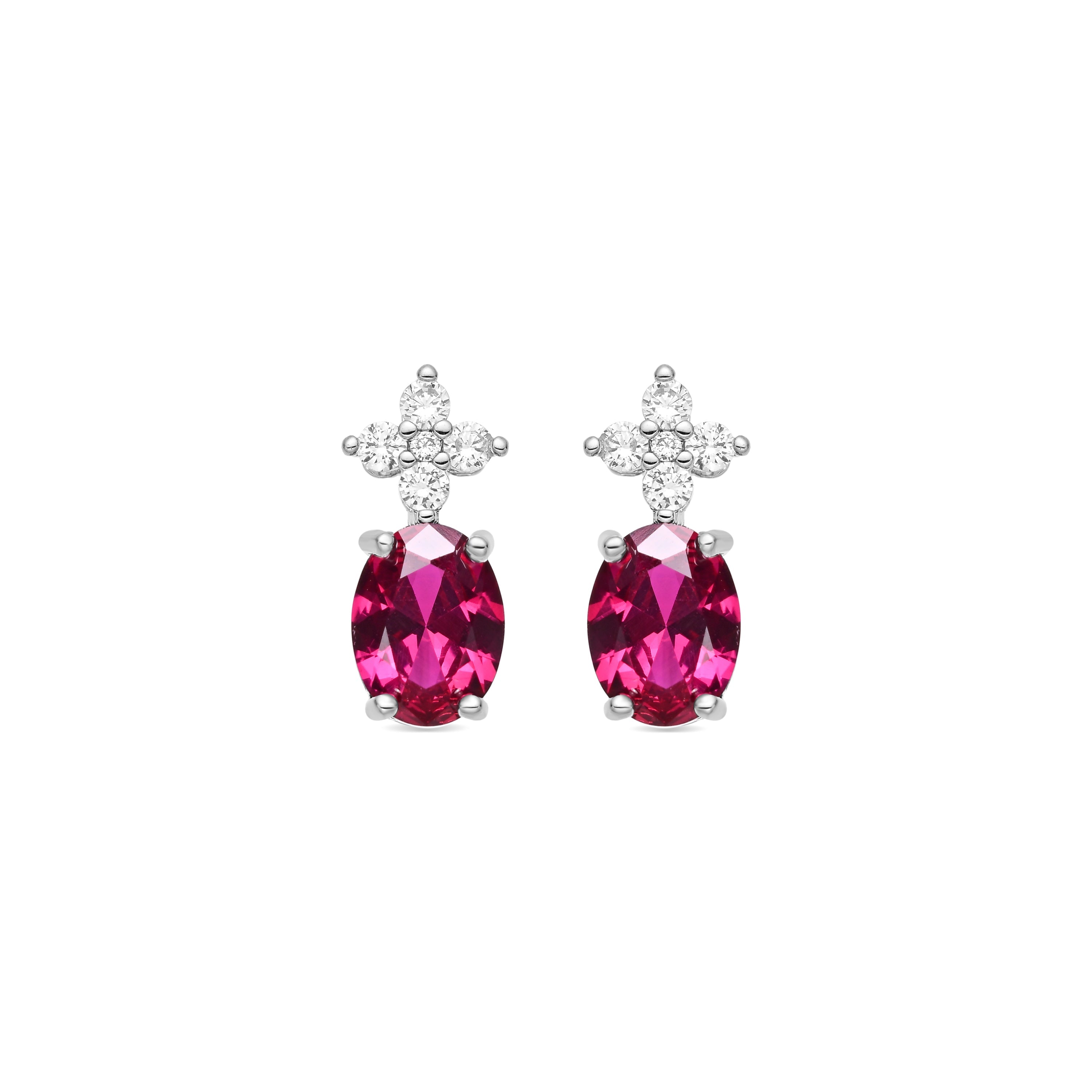 Rhodium-plated Ruby Cubic Zirconia Earrings - Misze
