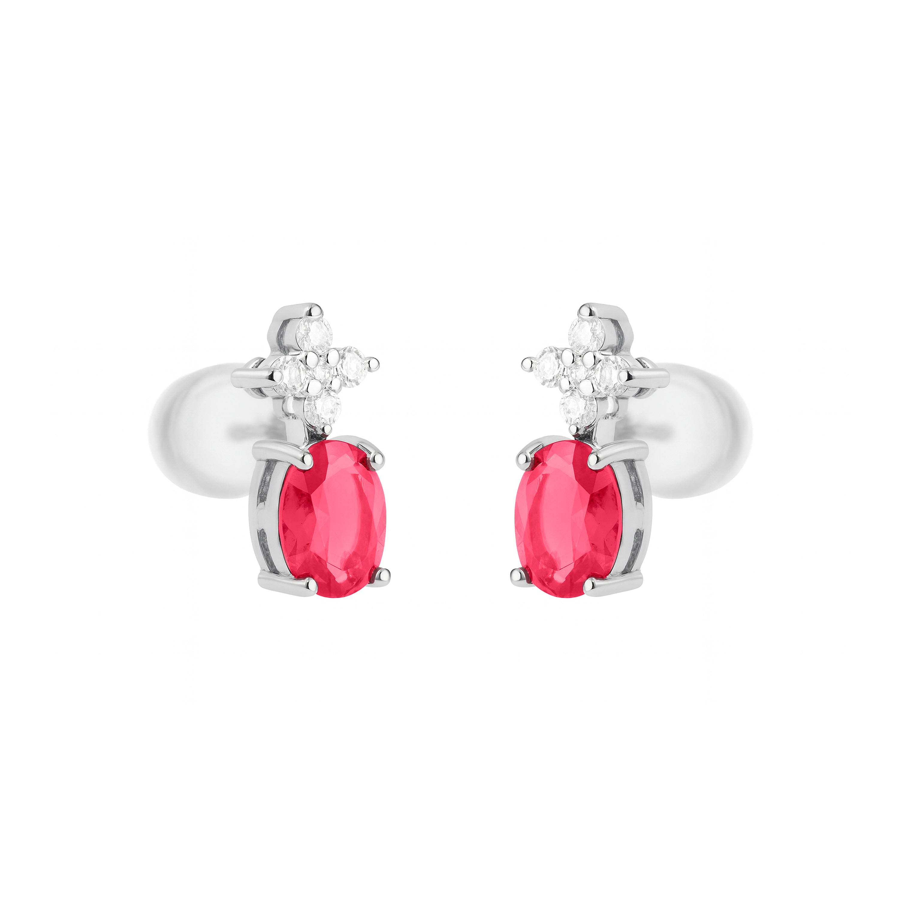 Rhodium-plated Ruby Cubic Zirconia Earrings - Misze