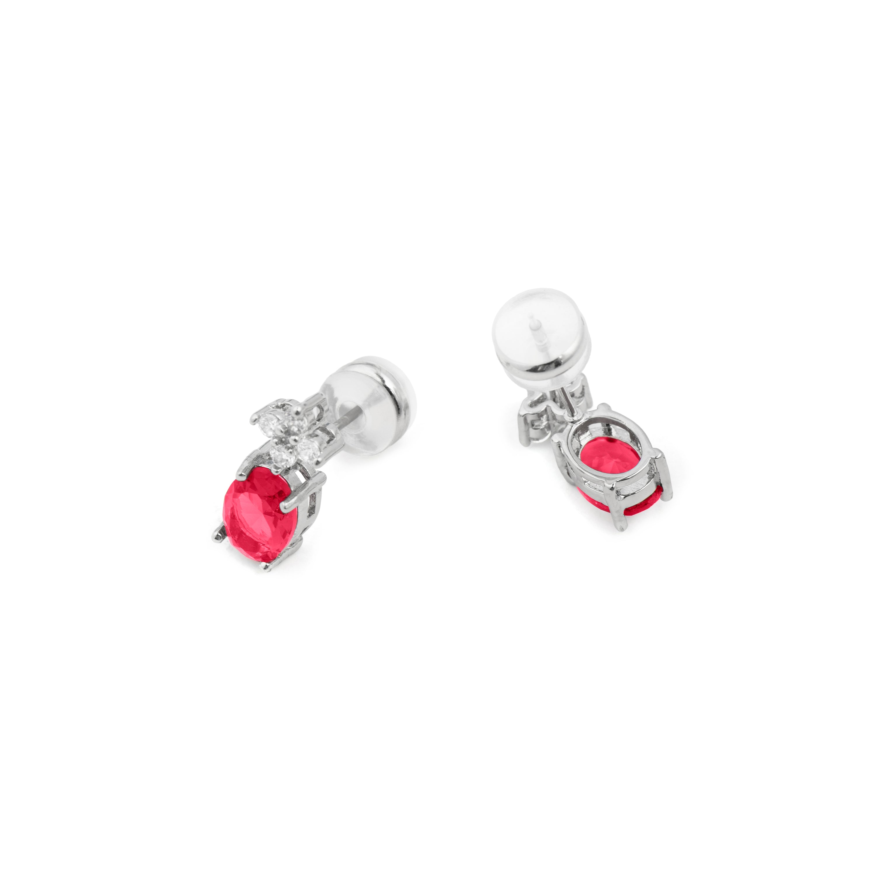 Rhodium-plated Ruby Cubic Zirconia Earrings - Misze
