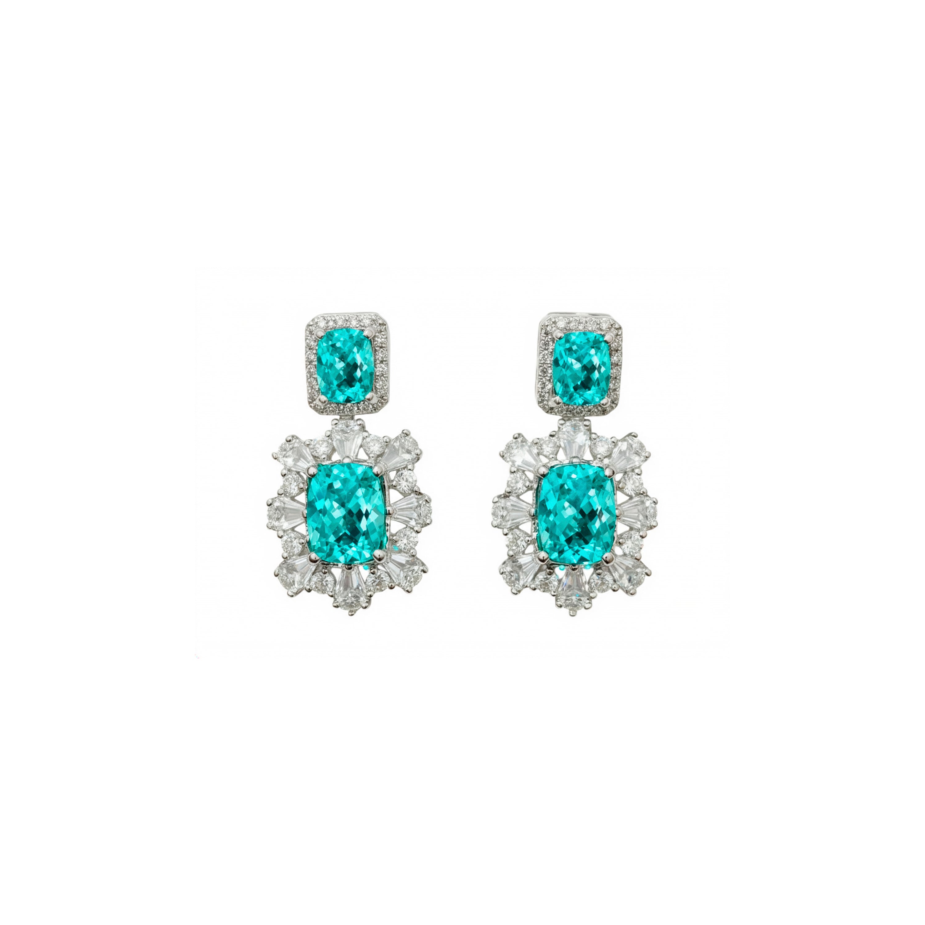Paraiba Green Hydrothermal Quartz Earrings with Rhodium Finish - Danaz
