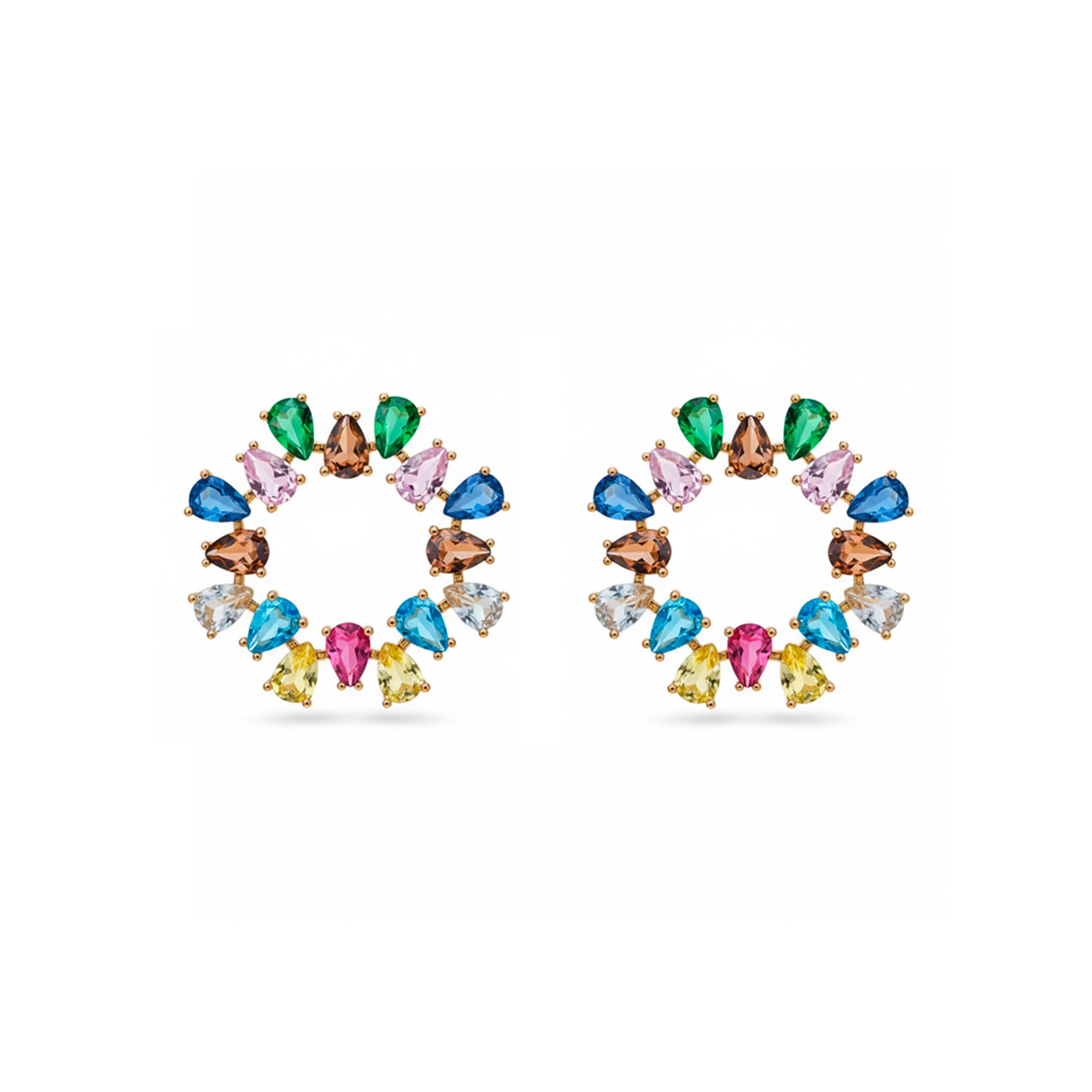 Multicolor Zirconia Stud Earrings with Rhodium Finish - Bodet