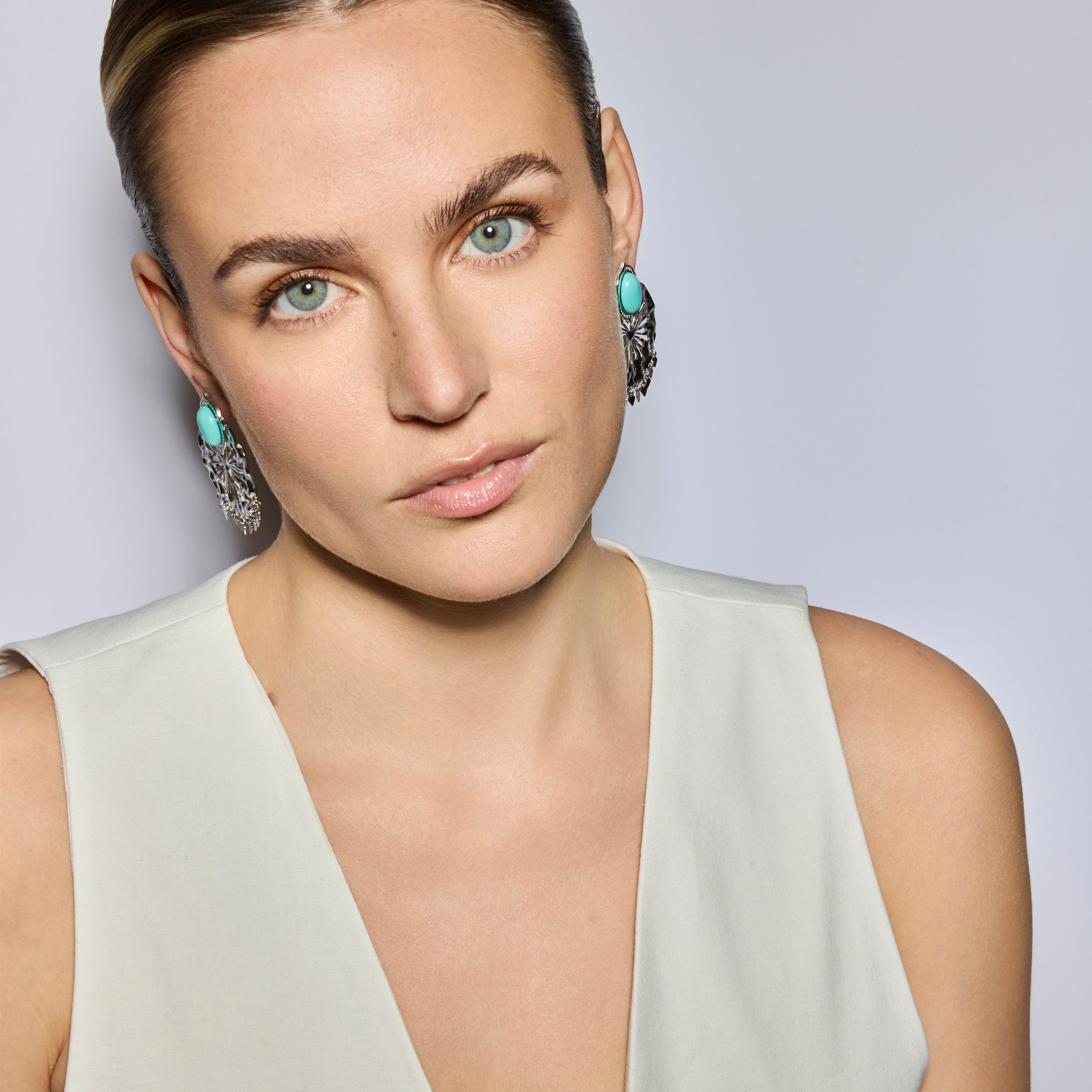 Silver and Amazonite Finish Earrings - Kumora