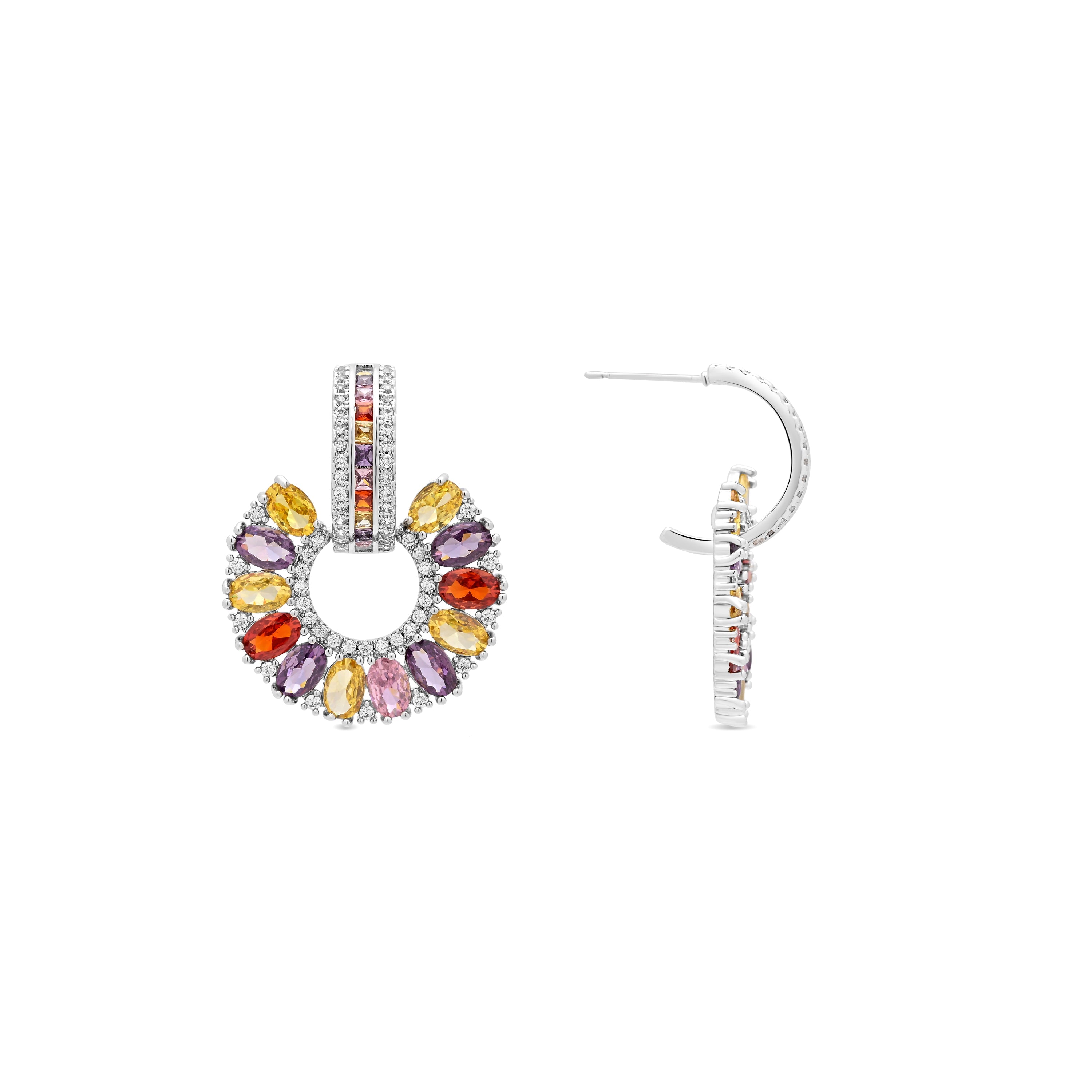 Multicolor Cubic Zirconia Silver-Plated Earrings - Chaxa