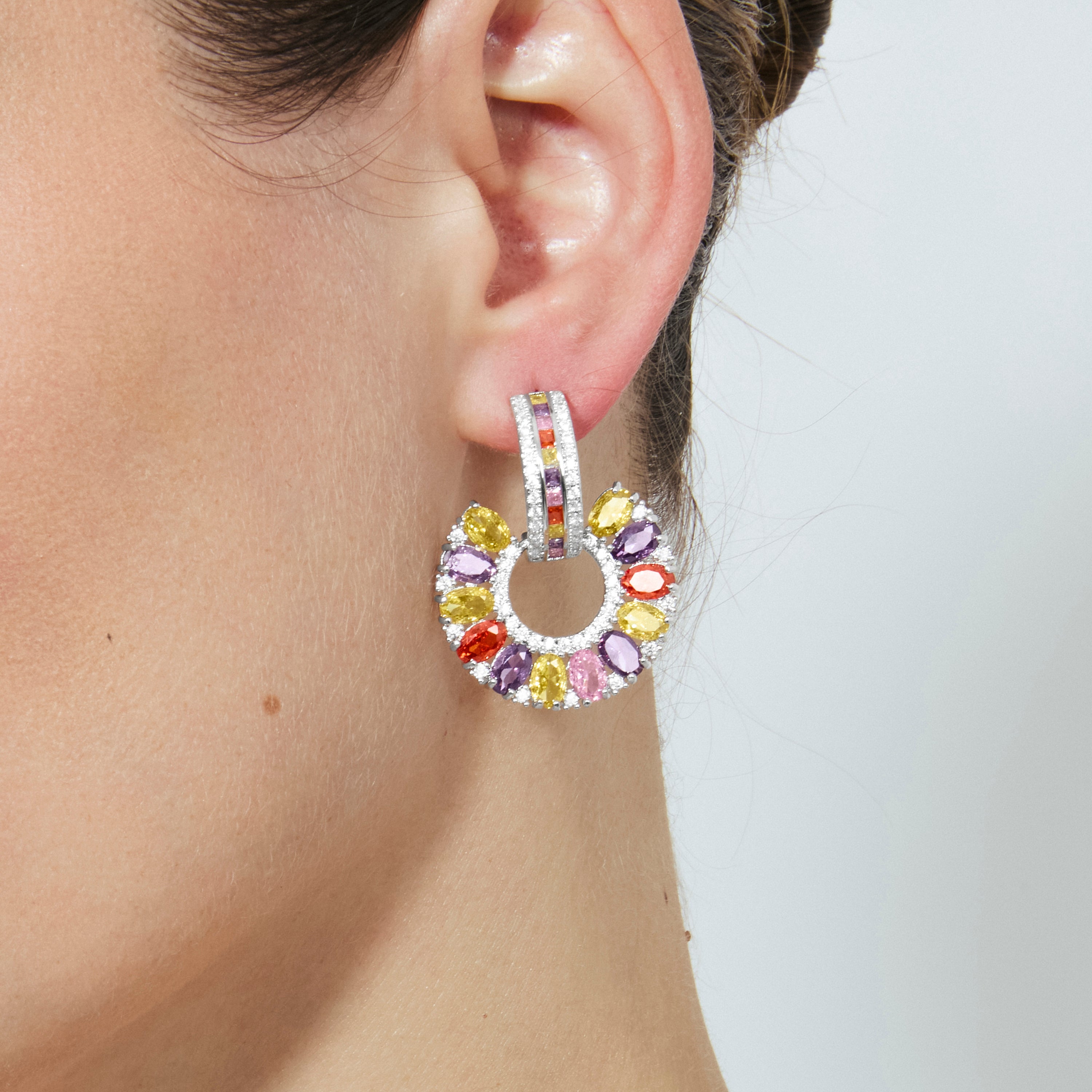 Pendientes de Circonita Multicolor Acabado En Plata - Chaxa