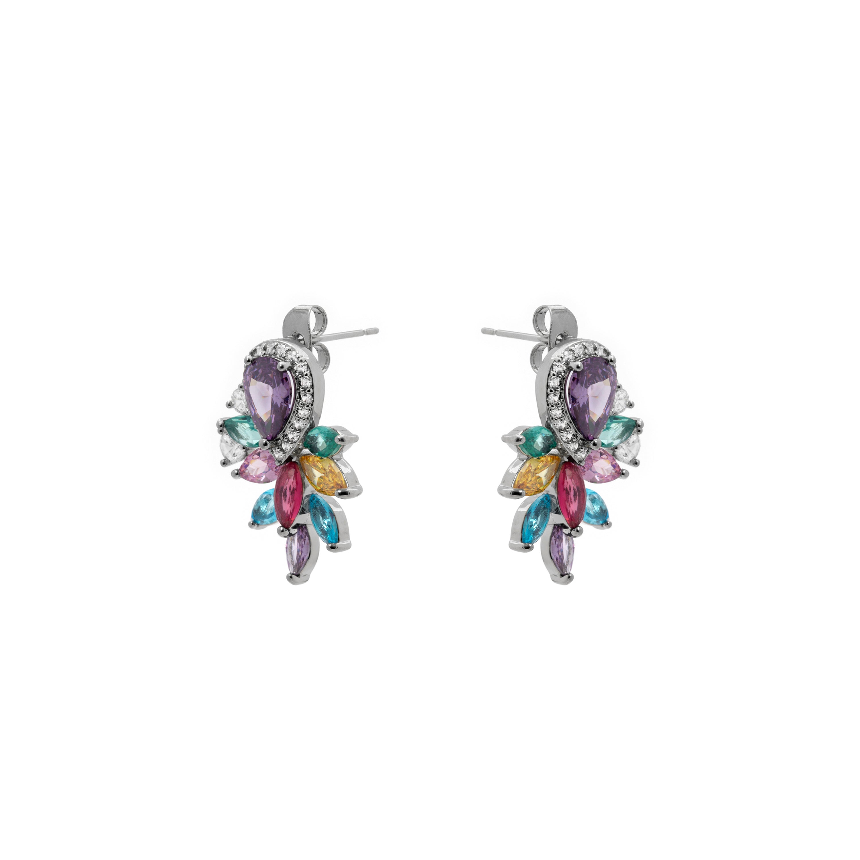 Multicolor Zirconia Stud Earrings Silver Plated - Furath