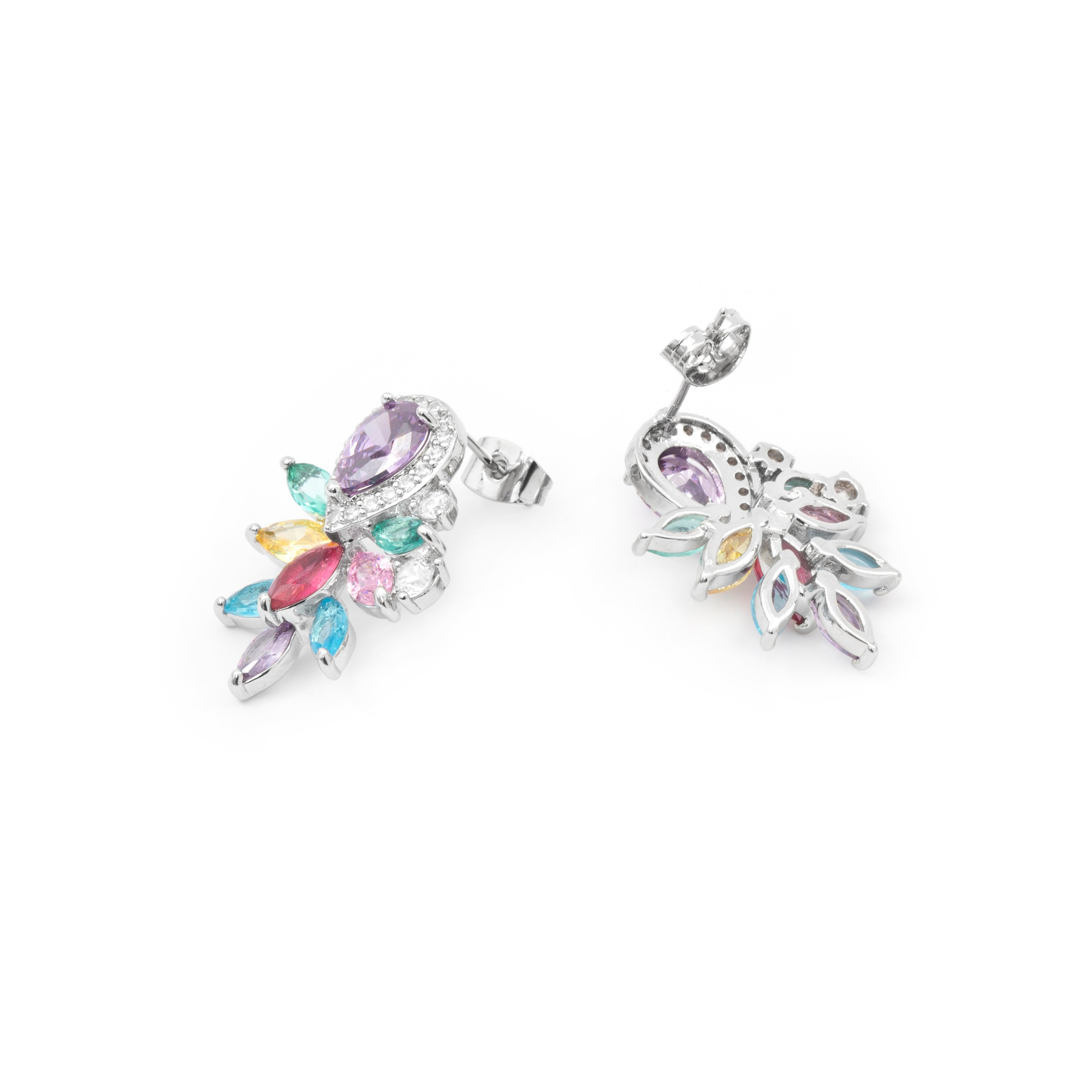 Multicolor Zirconia Stud Earrings Silver Plated - Furath