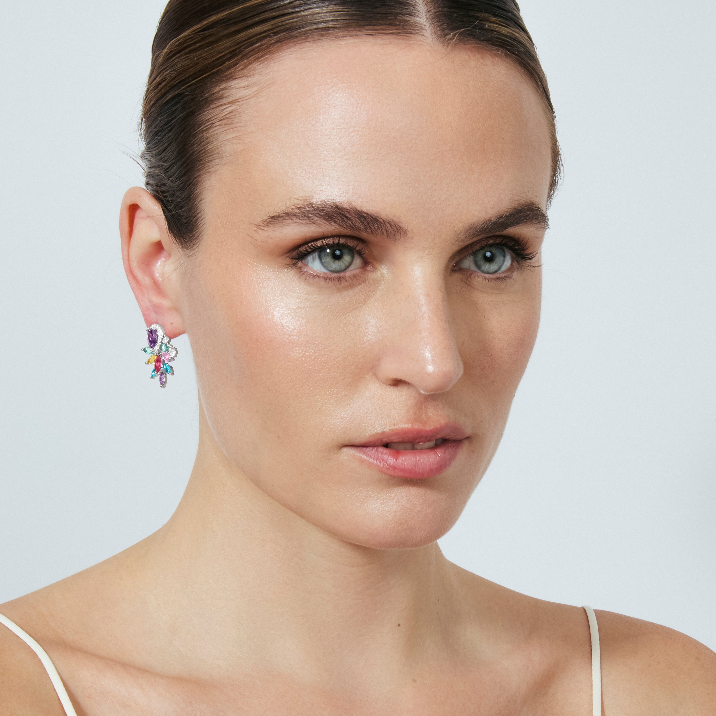 Multicolor Zirconia Stud Earrings Silver Plated - Furath