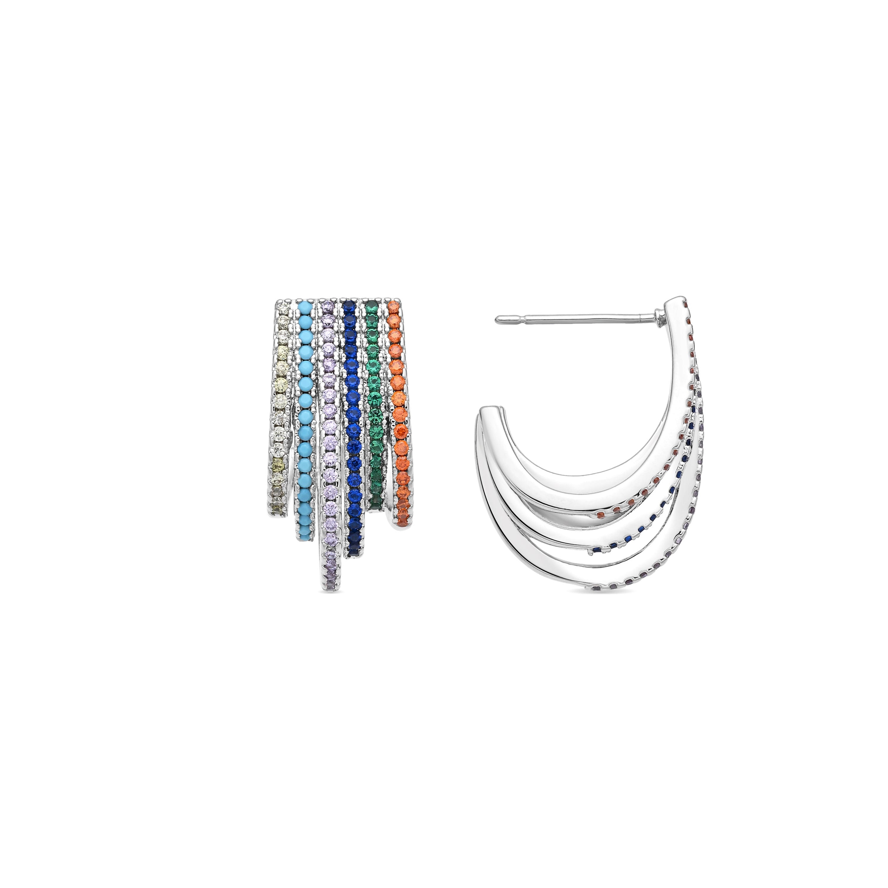 Multicolor Cubic Zirconia Silver Plated Drop Earrings - Negal